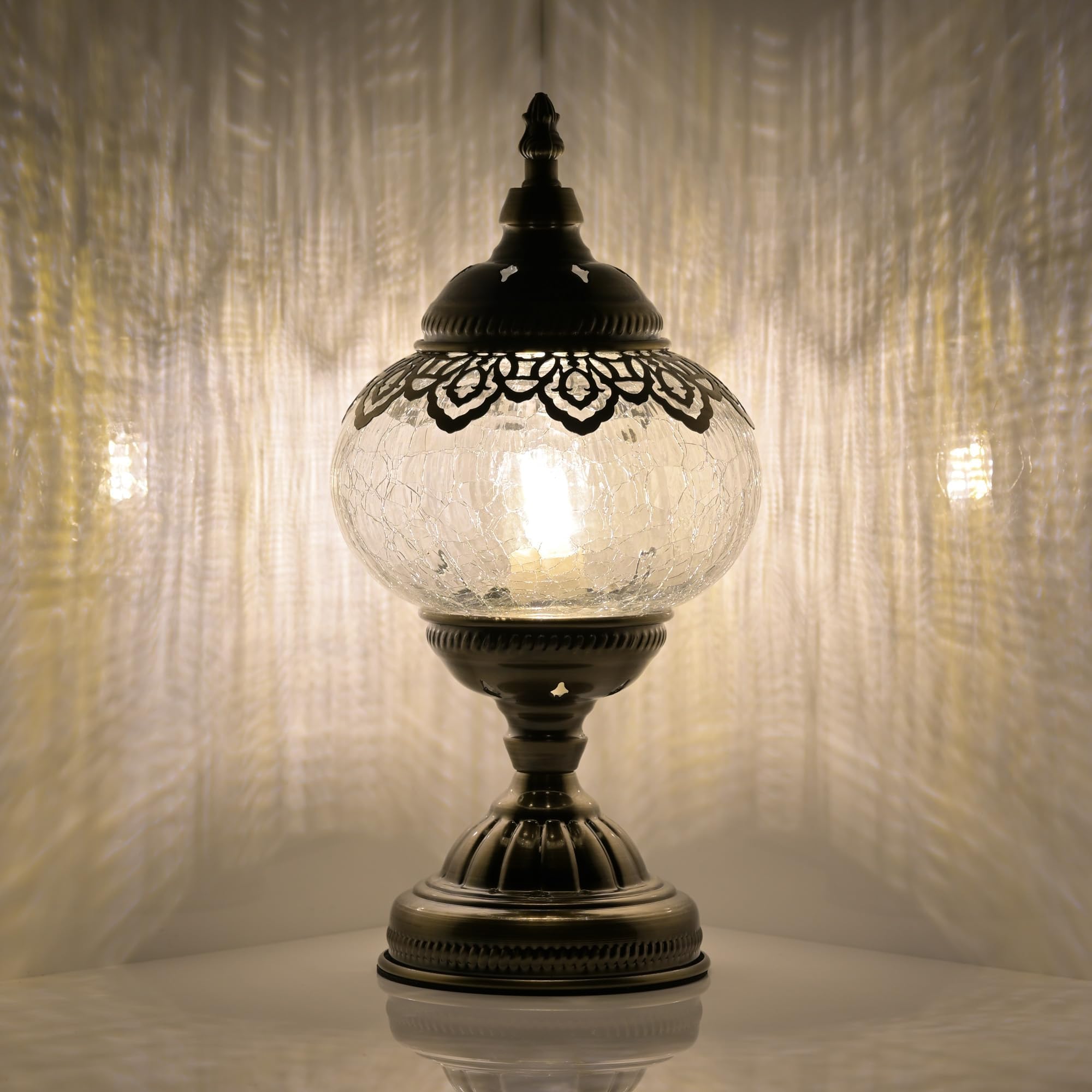 GOGERS Turkish Moroccan Table Lamp Lantern with Handmade Mosaic Glass Lampshade Tiffany Style Bohemian Stained Glass Decorative Desk Lamps Bedside Night Lights for Bedroom (White 1)