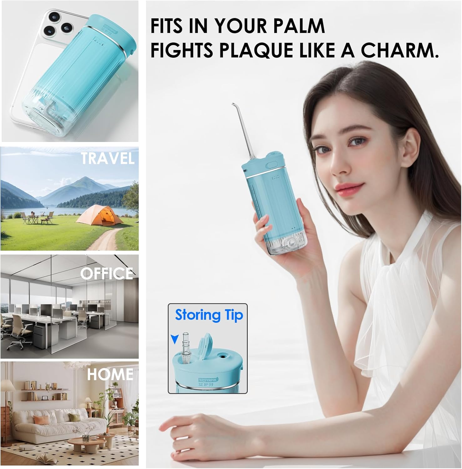 Portable Eco-Friendly Water Flosser 225ML Long-Lasting Endurance Travel Oral Irrigator for Gum Care/Implants/Braces (Green)