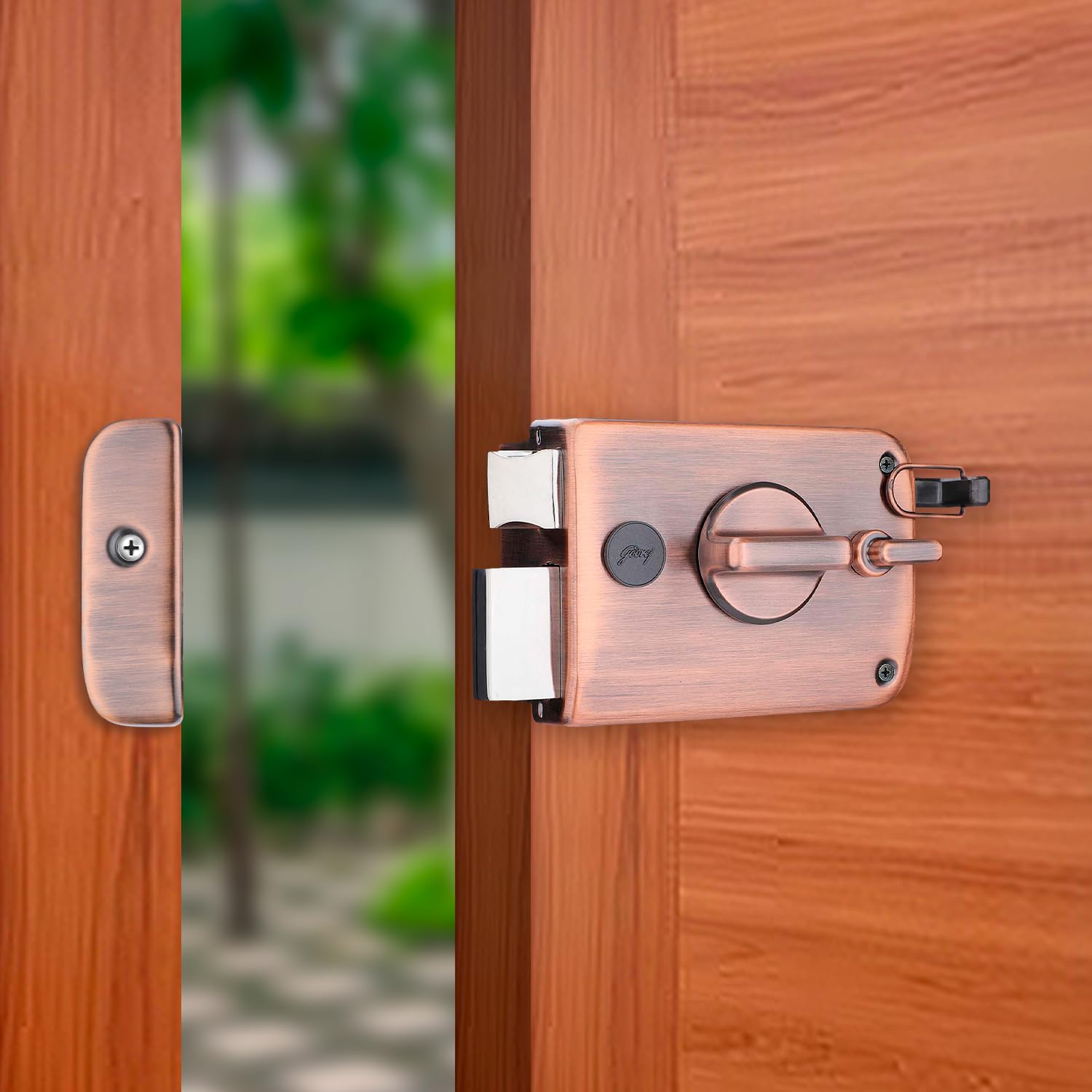 Godrej Rim Lock I Twinbolt Ultra XL+ I 1CK Latchbolt I for Inside Opening Door l Left/Right Handed Doors I 4 Keys I 5-Year Warranty I Automatic Locking l Antique Copper Finish