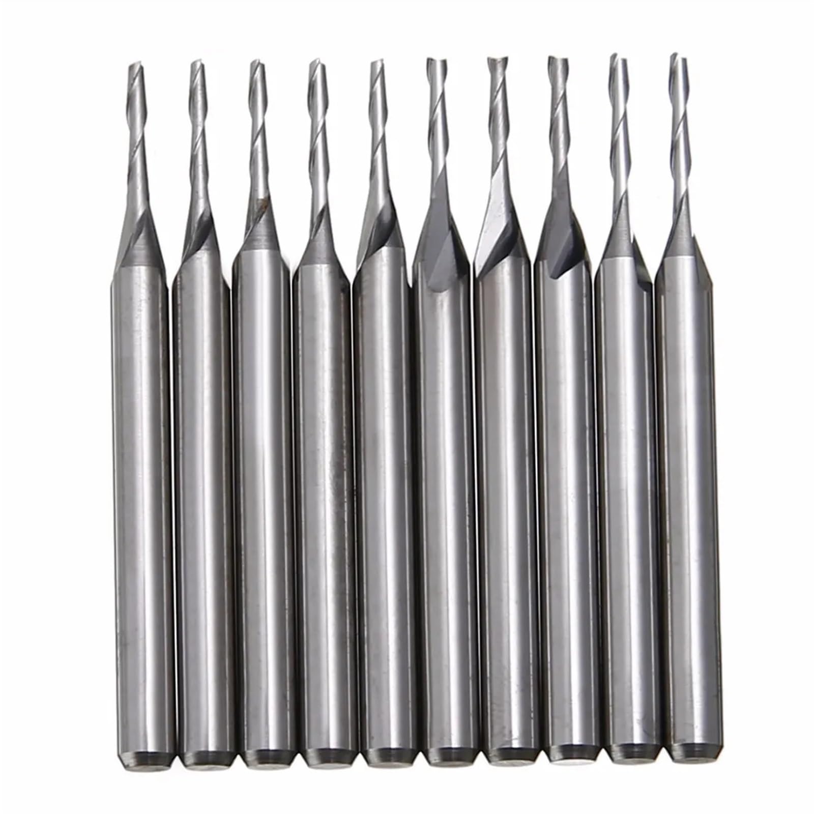 10 Stück 3,175 mm Schaft, Hartmetall-Spiralfräser, 1/8 Zoll, 1 mm, Wolframstahl, Doppelnut, flache Nase, Schaftfräser, CNC-Gravur-Fräser