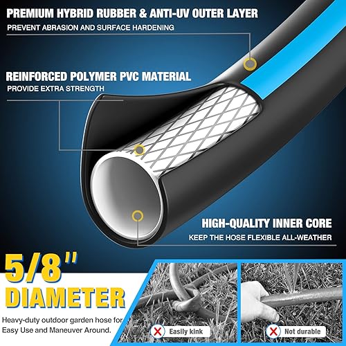 Miniatura 3 de GREENER Manguera de jardín resistente de 100 pies, manguera de goma híbrida flexible de 58 pulgadas, manguera de agua resistente a las torceduras