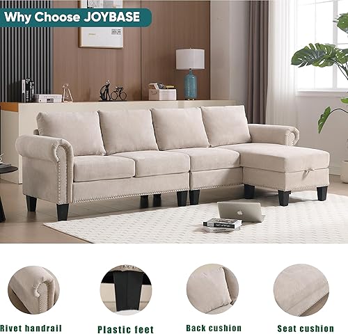 Miniatura 5 de JOYBASE Sofá modular en forma de L con diván reversible moderno de 4 plazas con otomana de almacenamiento para sala de estar, oficina, apartamento