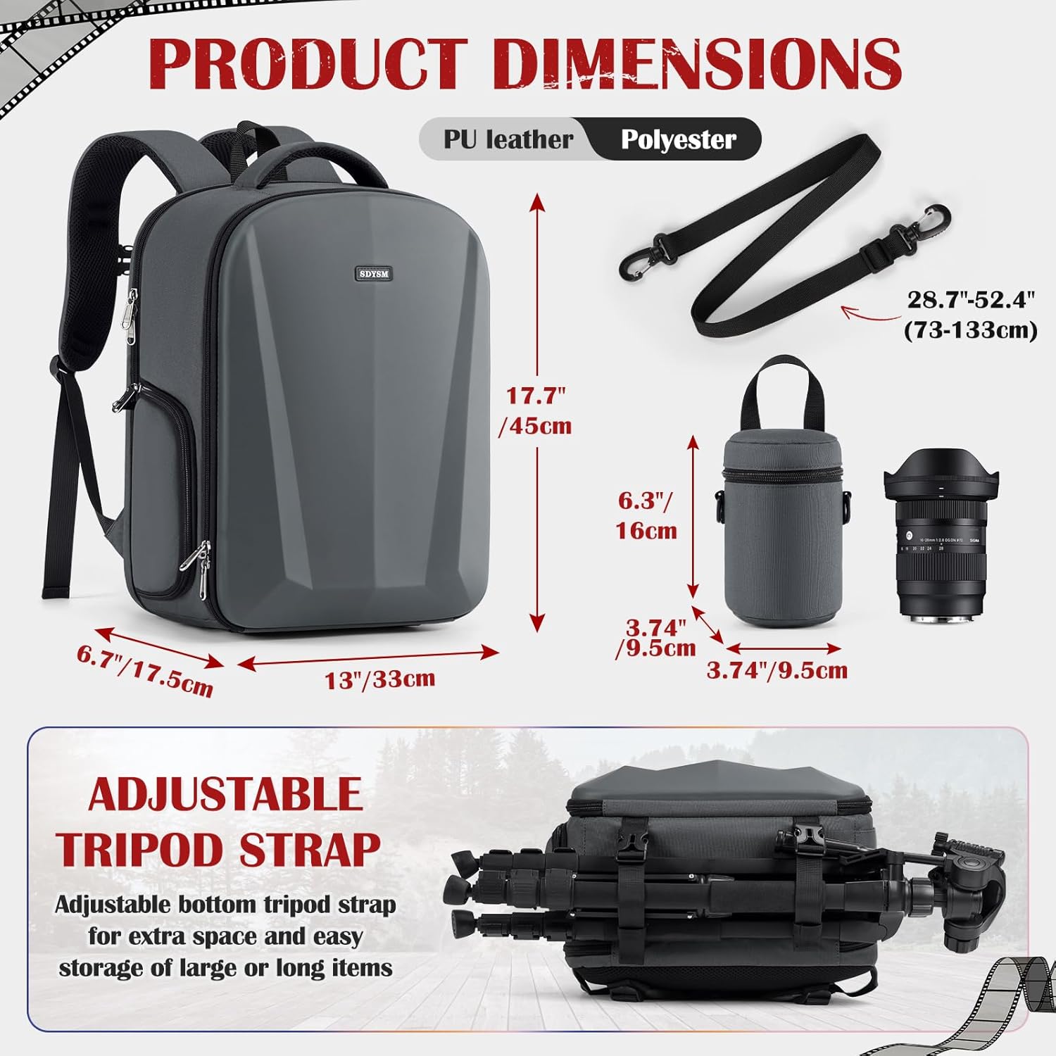 SDYSM Camera Backpack, Hardshell DSLR/SLR Camera Bag with Lens Pouch & 15.6" Laptop Compartment Waterproof Camera Case with Rain Cover Photography Backpack Compatible for Canon/Nikon/Sony/Drone,Gray - Image 4