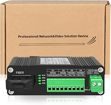 Industrial Serial to Fiber Converter RS232 RS485 RS422 Optic Modem, Bidirectional SC Port Serial Fiber Converter 20KM Over 1310nm Single-Mode SC Fiber, DC1248V Power Input