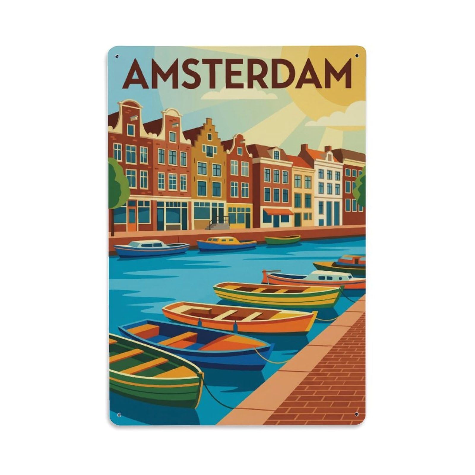 Vintage Travel Quay Netherlands Waterside 1 Metal Tin Sign Plaque Wall Decor for Cafe, Club Bar, Office, Home Garden Metal Poster 8x12Inch