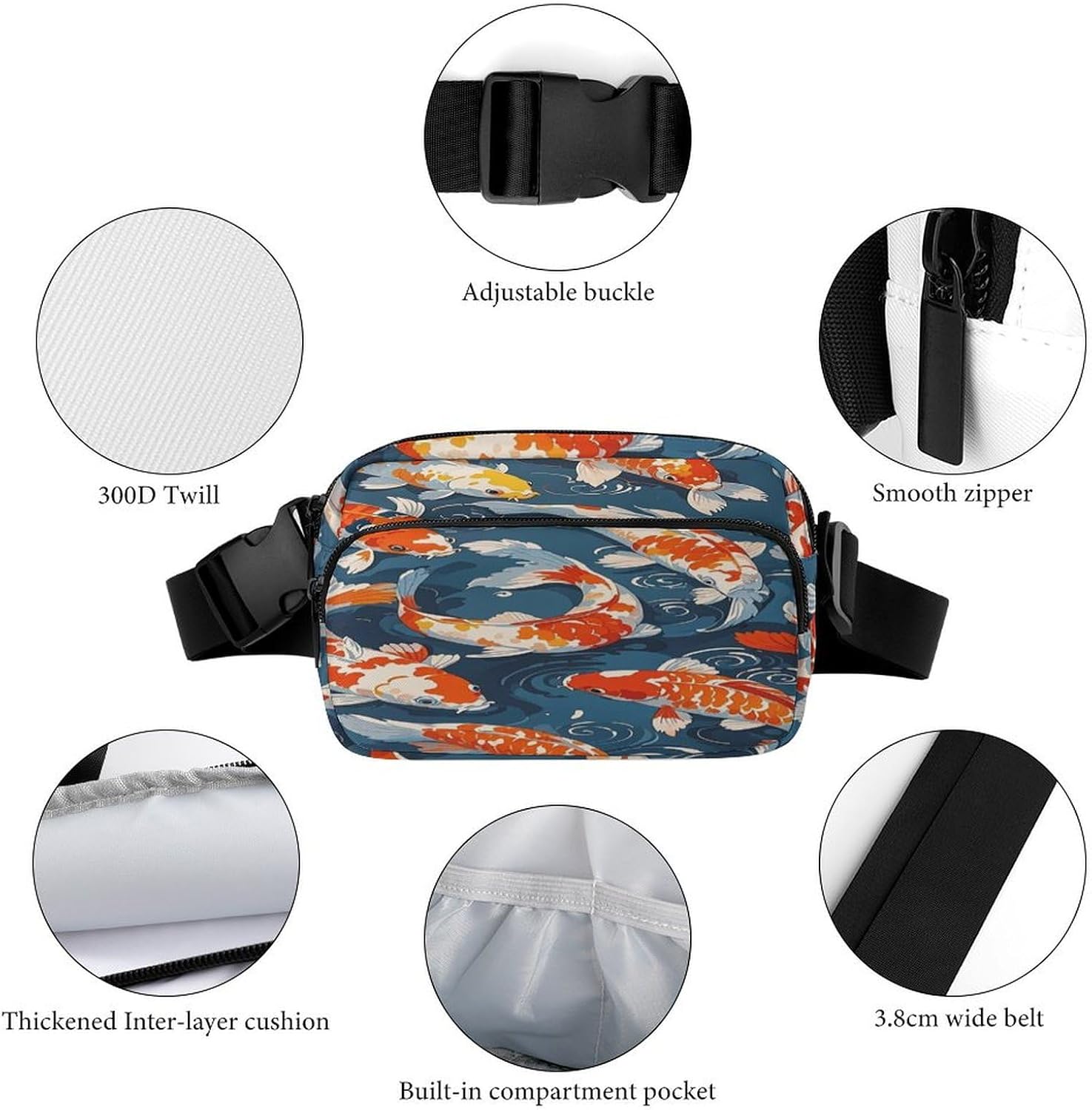 Many Fish Fanny Pack Belt Bag with Adjustable Strap Fashion Waist Bag for Outdoor Sports Hiking