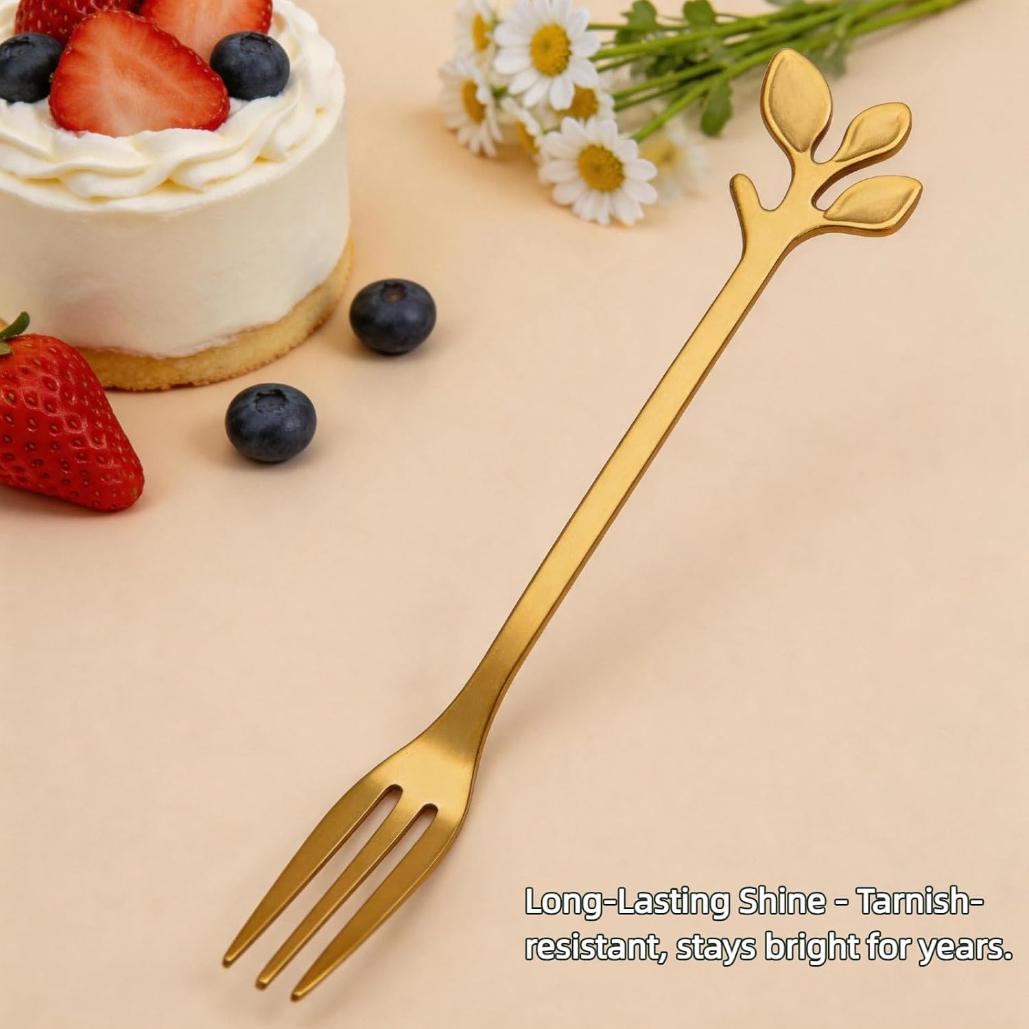4 Pack Mini Leaf Dessert Forks, 4.7 Inch Elegant Stainless Steel Forks for Fruit, Appetizers, Cake & Salad, Kitchen Accessories for Weddings, Parties, Cocktail Parties & Home Use - Gold
