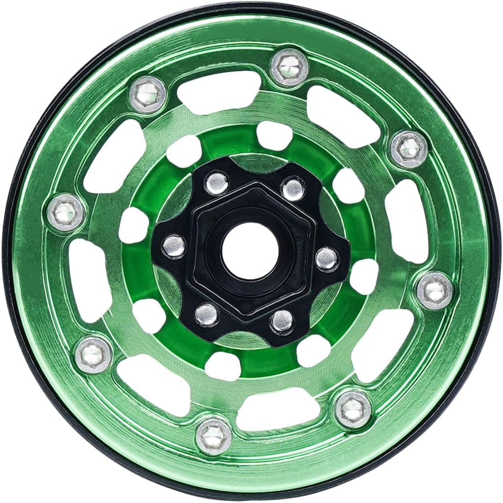 DJX RC Wheels 4PCS 1.9 Inch Beadlock RC Rims Hub Set for 1/10 RC Crawler Car Axial SCX10 SCX10 II 90046 SCX10 III TRX4 D90 12mm Hex Upgrade Accessories(Green)