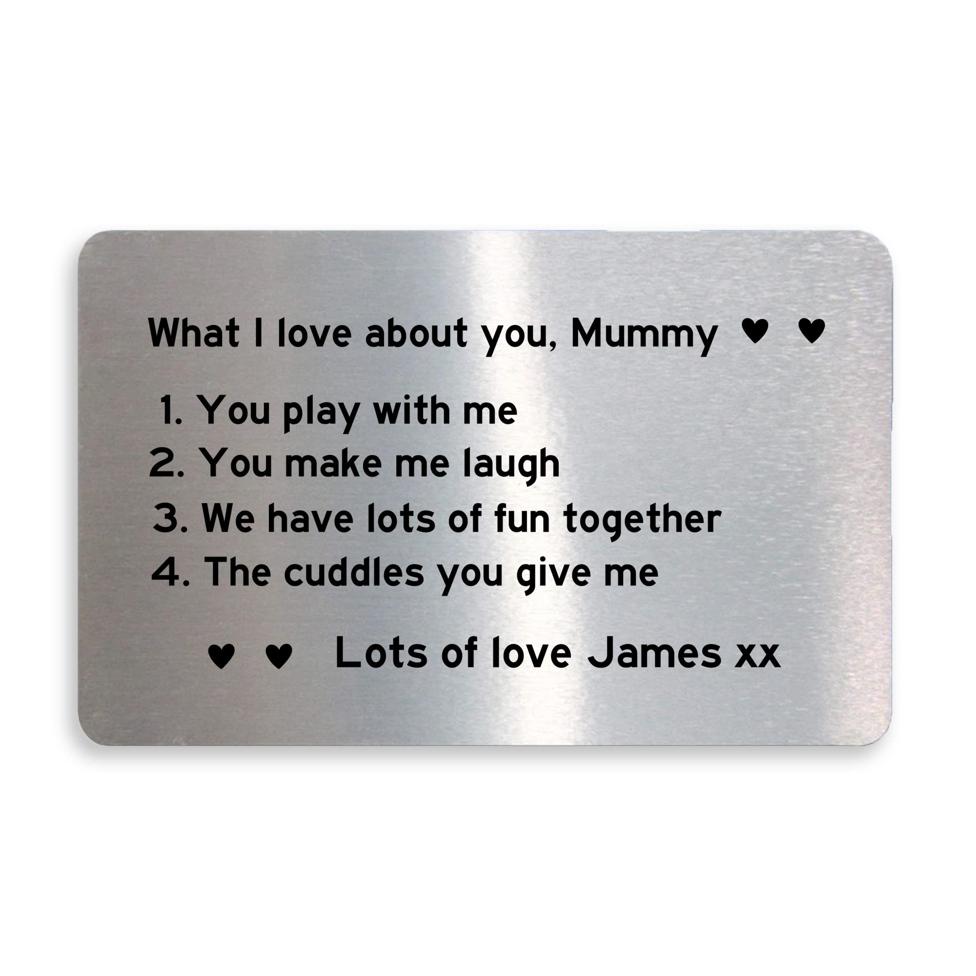 Personalised What I Love About You Mummy Metal Card Mothers Day Gift For Her