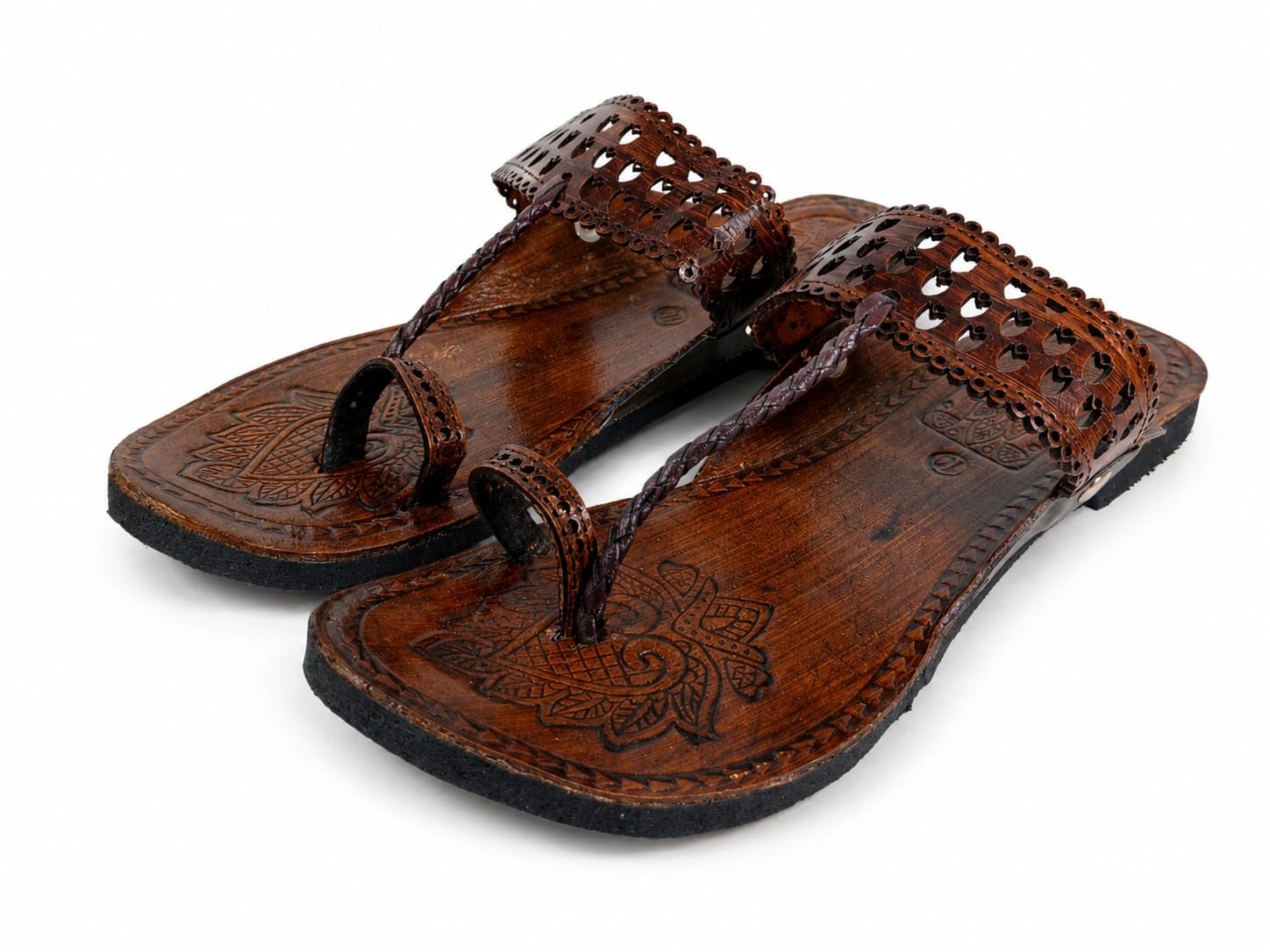 mochista Women's Genuine Leather Jali Design Kolhapuri Sandals Handmade Ethnic Flat Chappal Traditional Open Toe Slip-On Footwear Comfortable Leather Sandals-picture-25