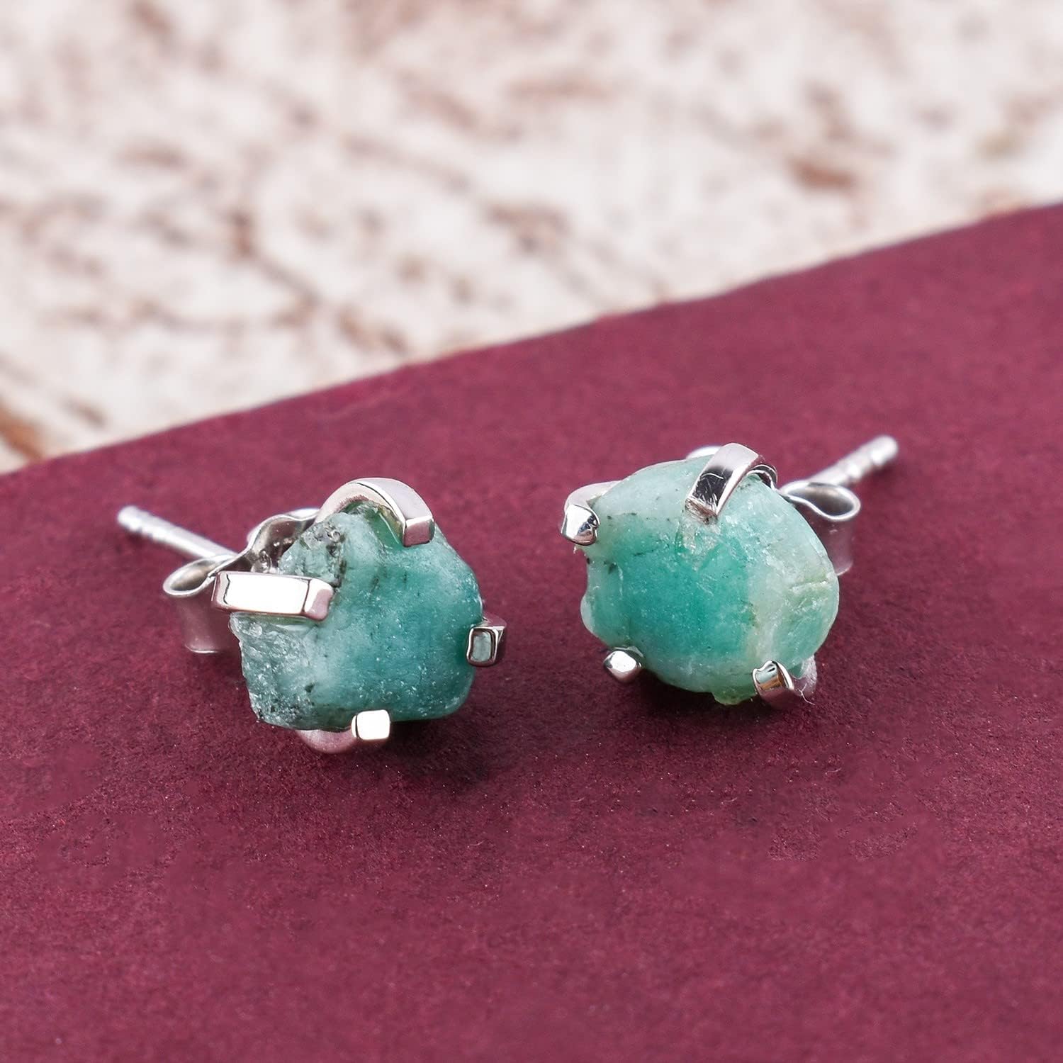 925 Sterling Silver Raw Gemstone Stud Earrings for Women & Girls | Handmade Minimalist Birthstone Earrings | Hypoallergenic Everyday Jewelry | Gift for Her, Birthday, Anniversary, Christmas - Image 6