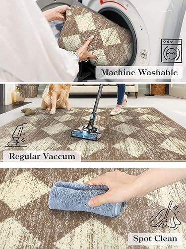 Miniatura 3 de Lahome Alfombra marroquí con diseño de Treills - 2 x 6 pies, color beige, lavable, para pasillo, 6 pies, antideslizante, larga a cuadros, para