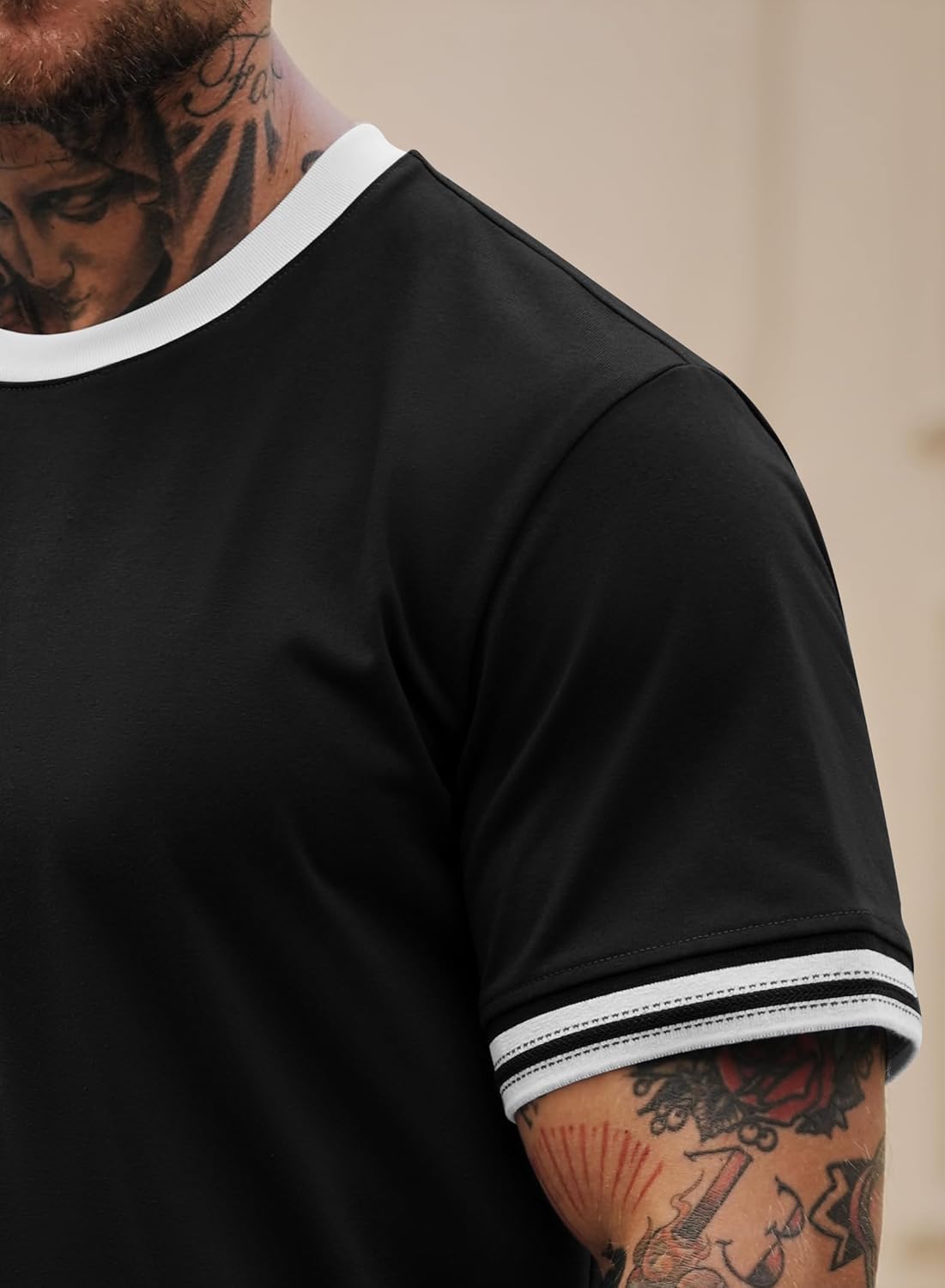 Mens Ringer Tshirt Casual Heavyweight Summer Crewneck Short Sleeve Shirts (S-XXL) - Image 7