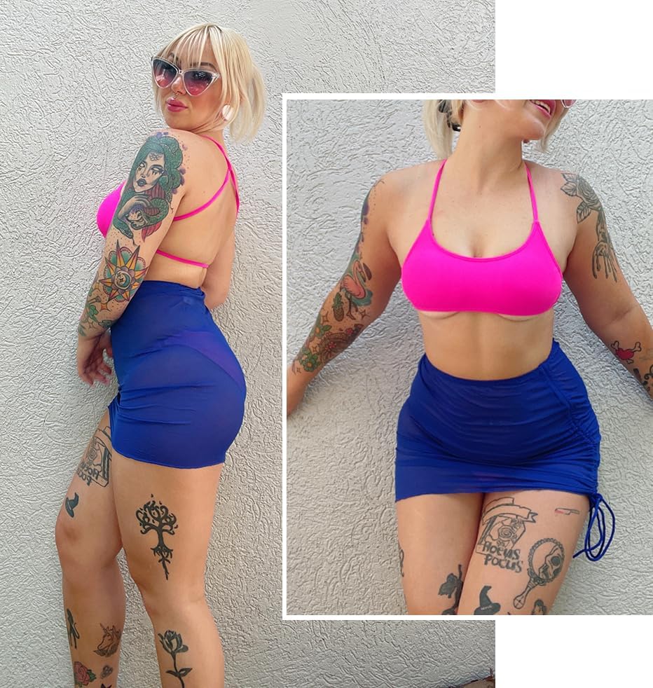 AI'MAGE 2 Pieces Women Beach Bathing Suit Cover Ups Skirt Sheer Mesh Bikini Wrap Sarong Coverup for Swimwear S-XXL - Image 5