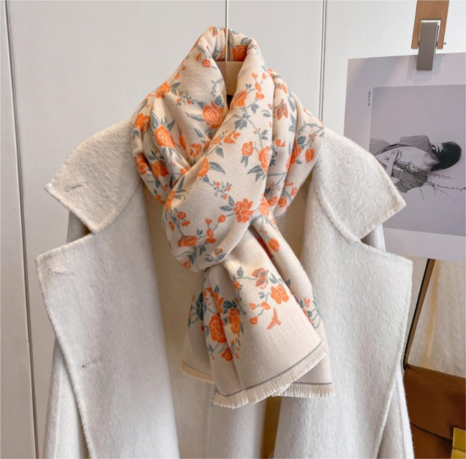 Bufanda Chal Fular Pañuelo Bufandas Mujer Imitación Cachemira Tacto Suave Bufanda Cálida Invierno Estampado Floral Mantón Manta fulares estolas
