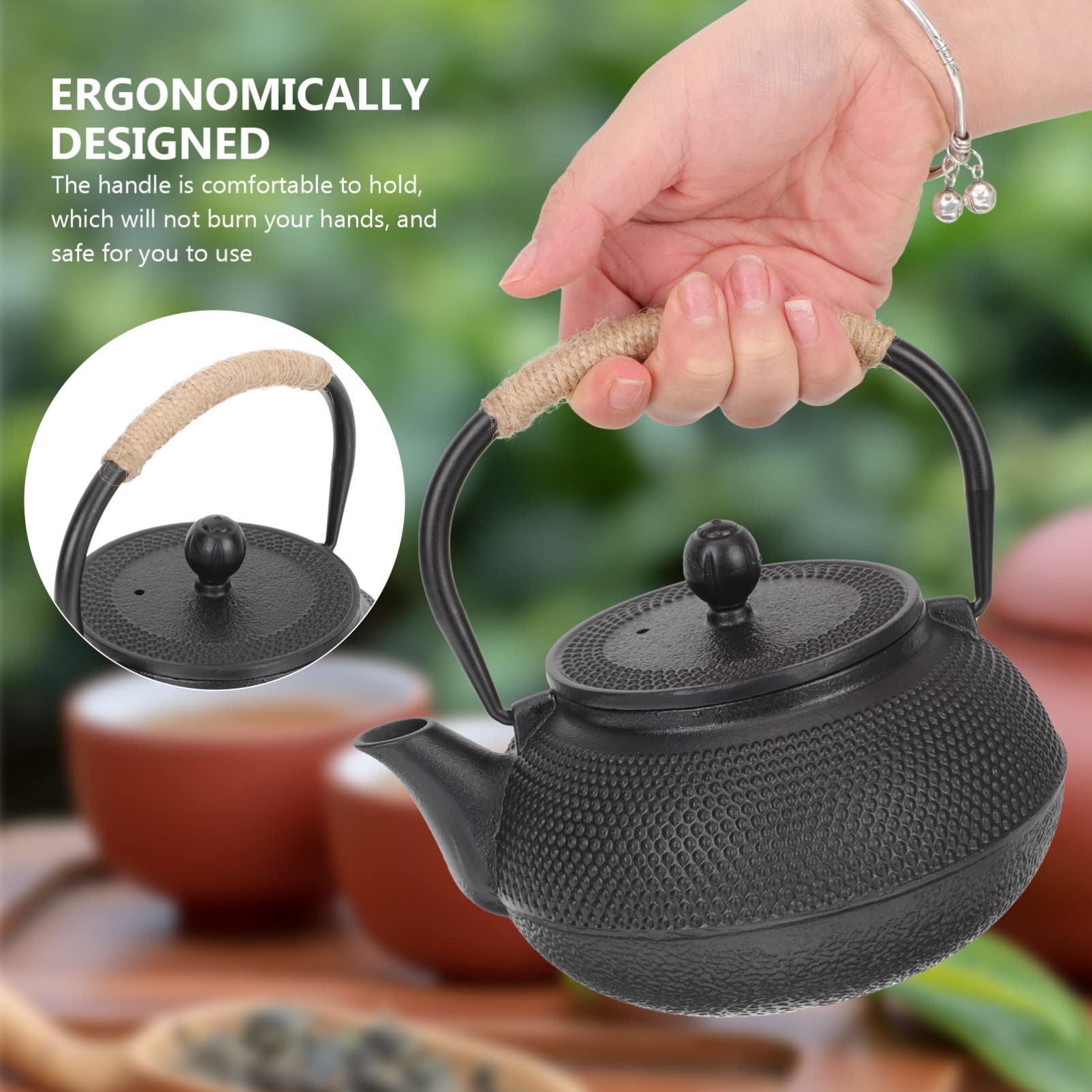 Tetera de Hierro Tetsubin 800ml Negra para Infusión | Infusor, Asa Cómoda, Limpieza Sencilla, Aislamiento Térmico, Uso en Hogar y Oficina