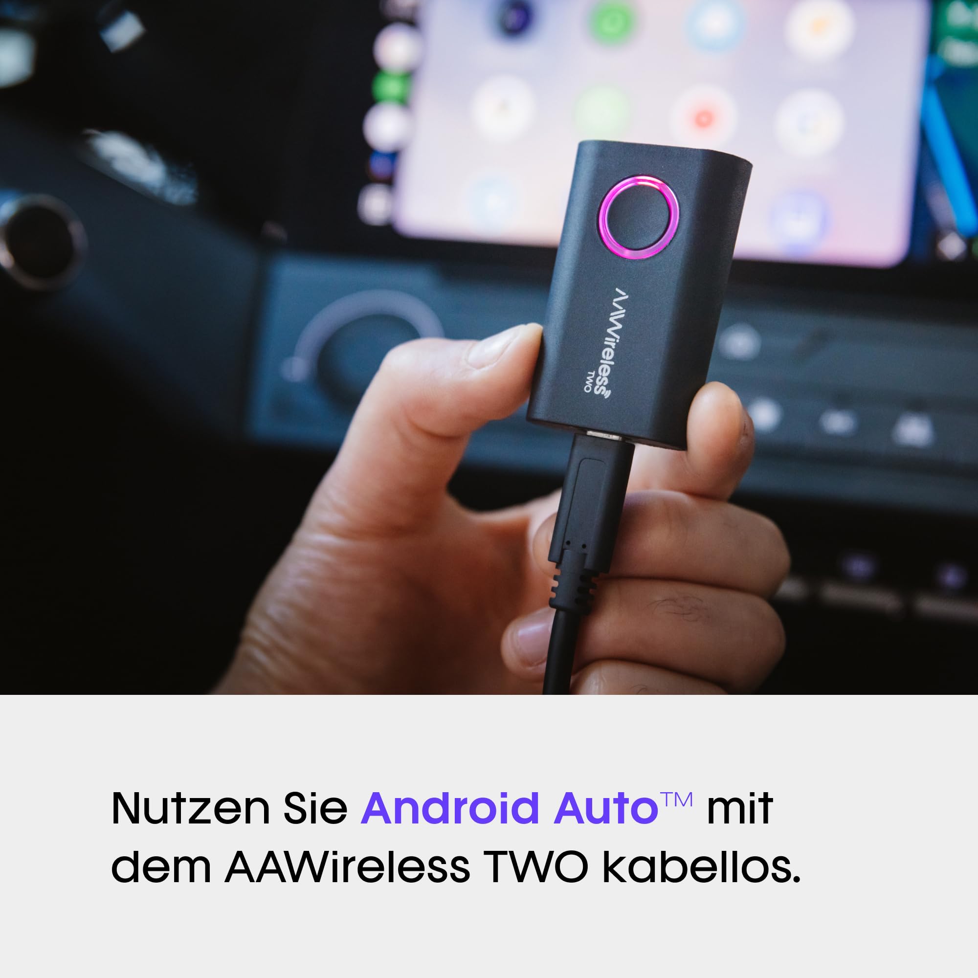 AAWireless Two Wireless Android Auto Adapter – Kabelloses Android Auto für Ihr Auto – Schnelle Verbindung ohne Kabel – Plug & Play – Stabile Verbindung – Multifunktionstaste