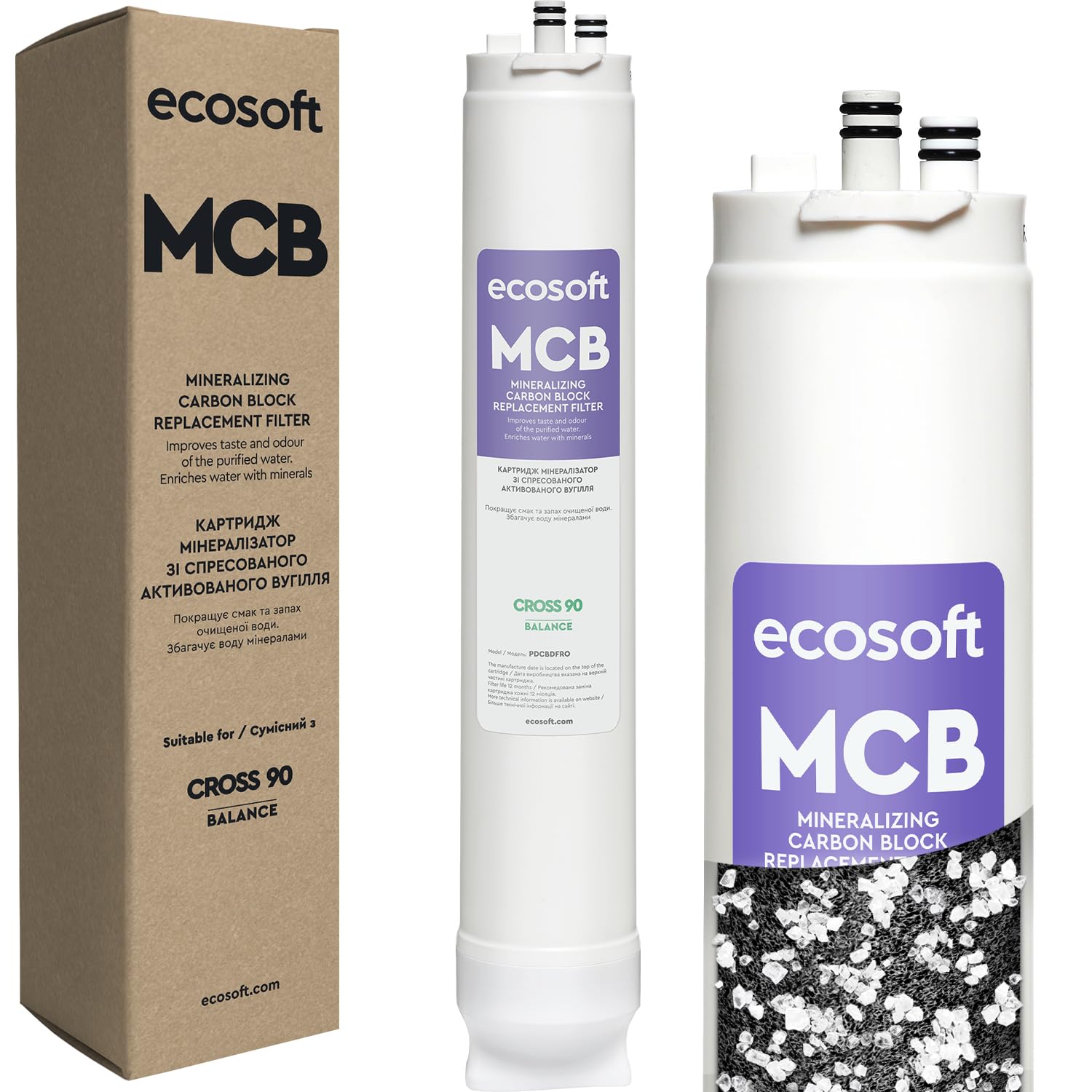 Ecosoft MCB - Filtro al carbone e mineralizzazione per osmosi inversa, compatibile con CROSS 90 Balance | Migliora il gusto | Aggiunge minerali | Facile installazione | Sostituzione ogni 12 mesi
