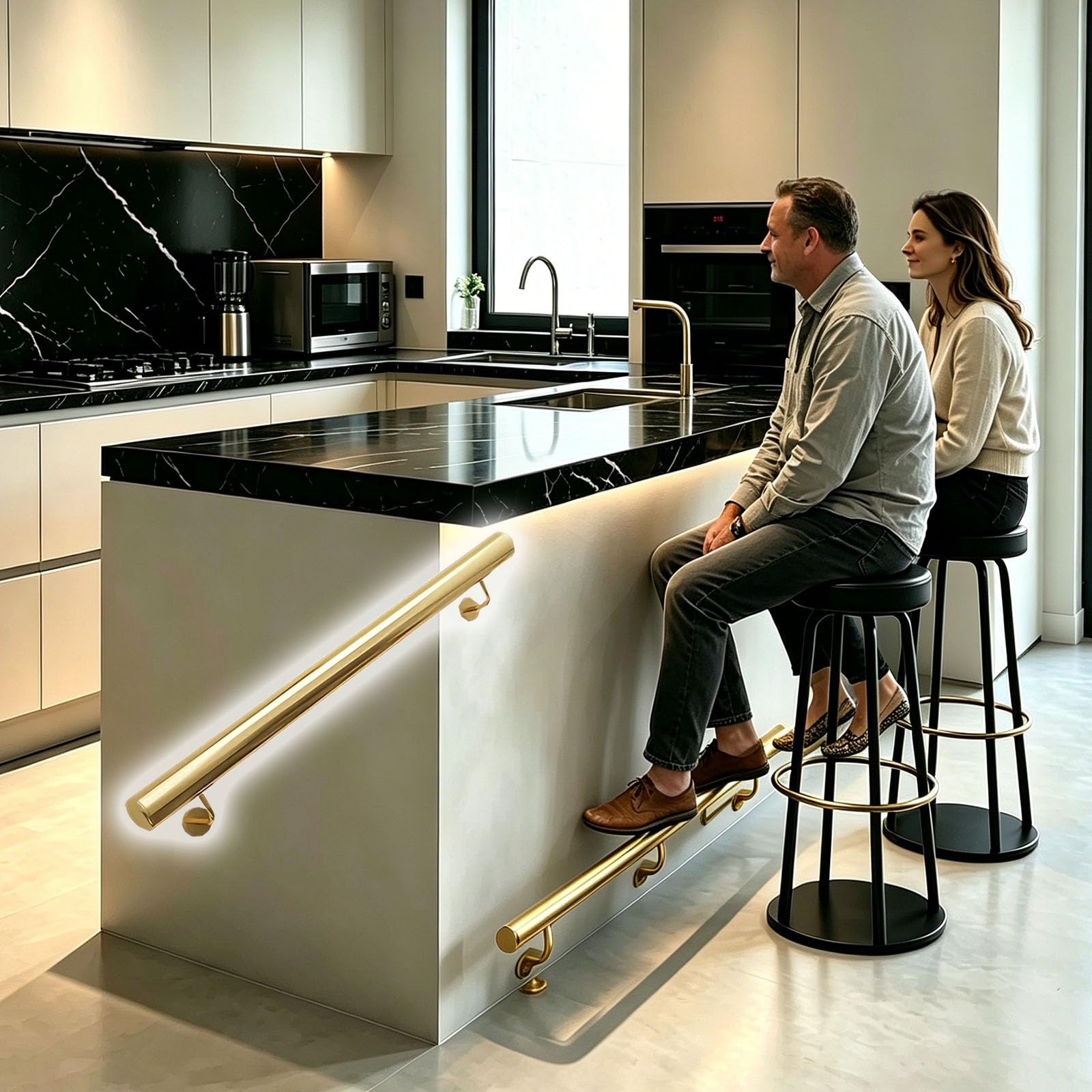 HDYZJQ Home Kitchen Island Bar Footrail with Hardware, Heavy Duty Brushed Stainless Bar Foot Rest Rail Bracket, Indoor/Outdoor Bar Foot Rails Round Tube(Gold,450cm/14.8ft)