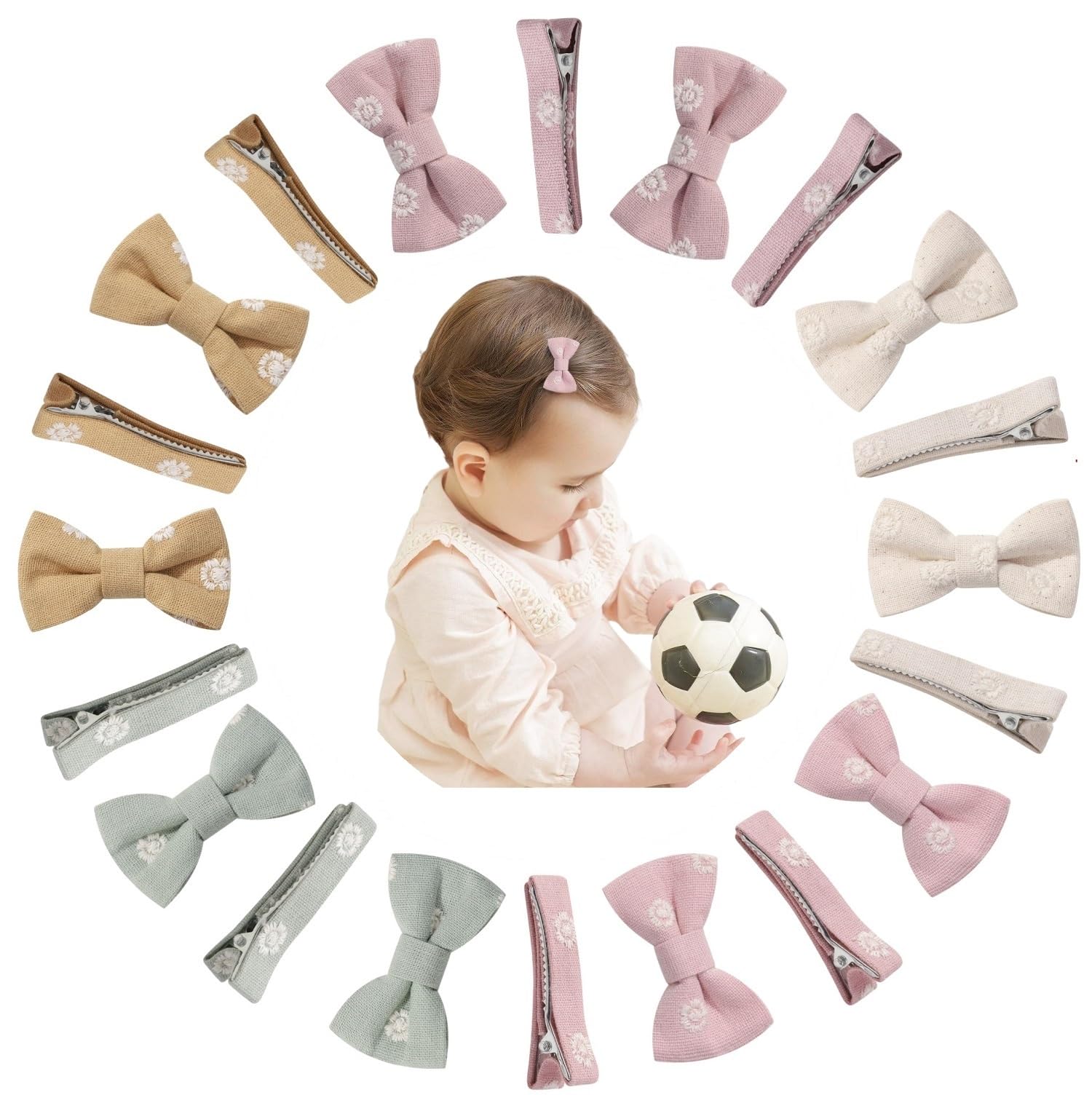 KAQILE 20 horquillas para el pelo de bebé y niña, pinzas de cocodrilo, de algodón y lino, para niños pequeños