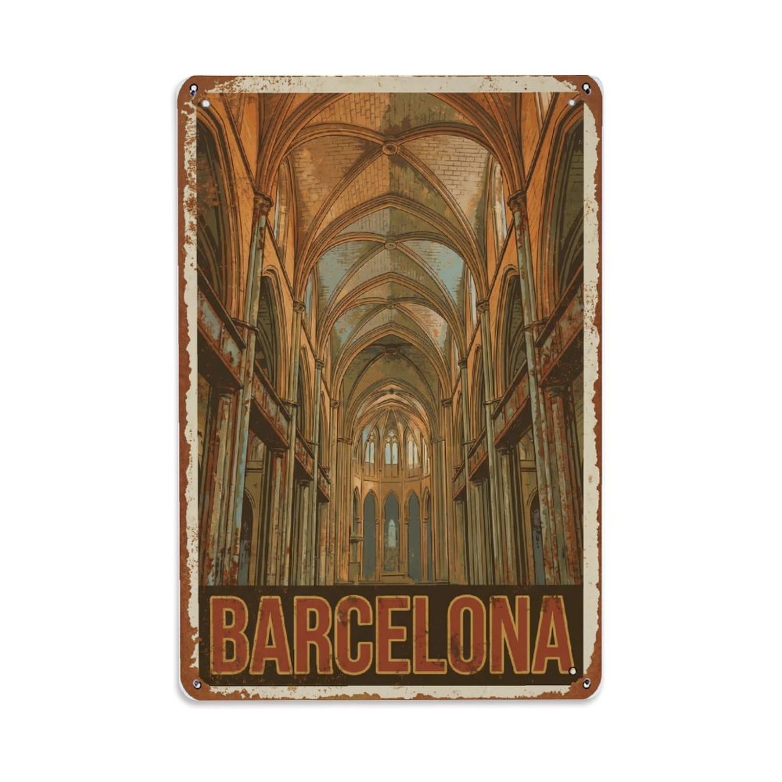 Vintage Travel Naves Spain Cathedral Metal Tin Sign Plaque Wall Decor for Cafe, Club Bar, Office, Home Garden Metal Poster 8x12Inch