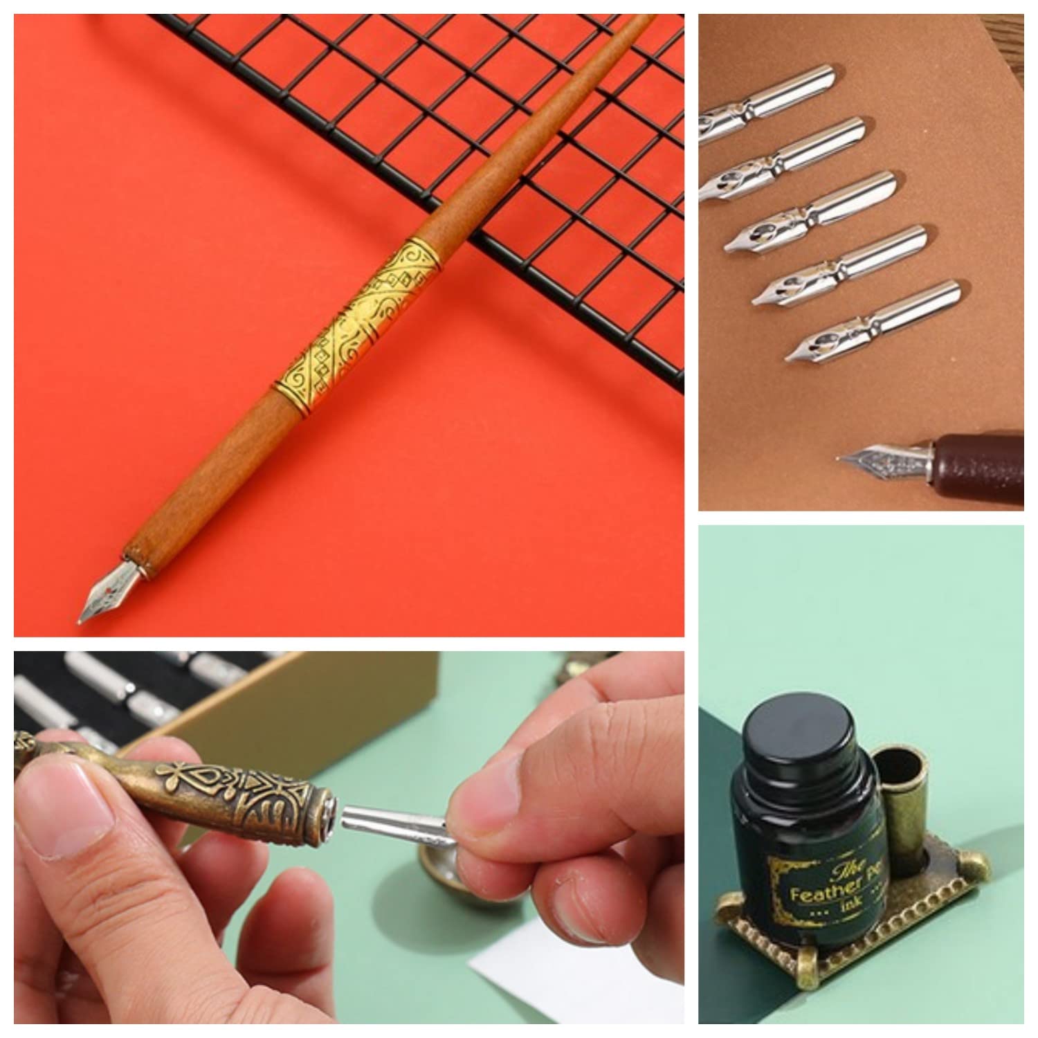 Joyeee Calligraphy Pen and Ink Set, with Wax Seal Stamp Kit, Bottled Dip Pen Ink, Metal Sealing Wax Stamp, Envelopes - Image 2