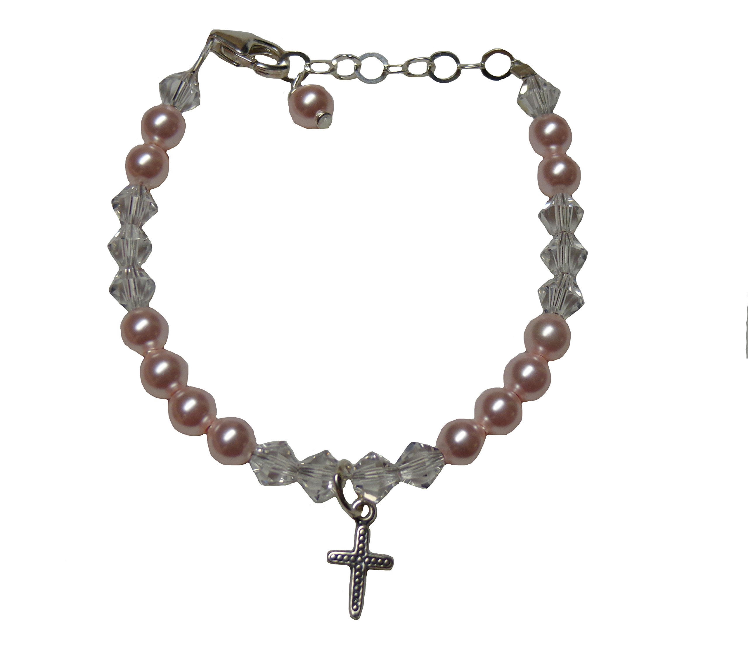 Baptismal Keepsake for Baby Girl Cross Pearl and Crystal Bracelet