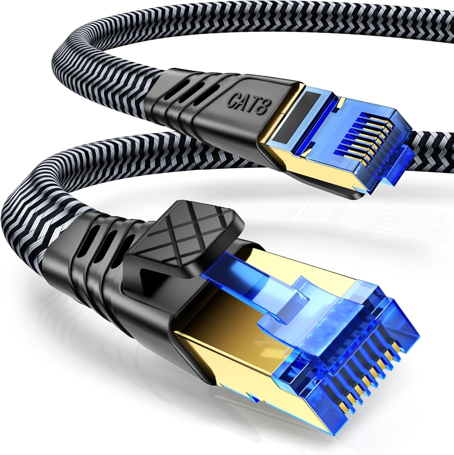 NORSHY Cat 8 LAN Kabel, 40Gbps Netzwerkkabel 2000MHz Gigabit Hochgeschwindigkeits Internetkabel, Flach S/FTP RJ45 Kabel Geflochtener Patchkabel für PS5/PS4, Switch,TV, PC, Modem, Router