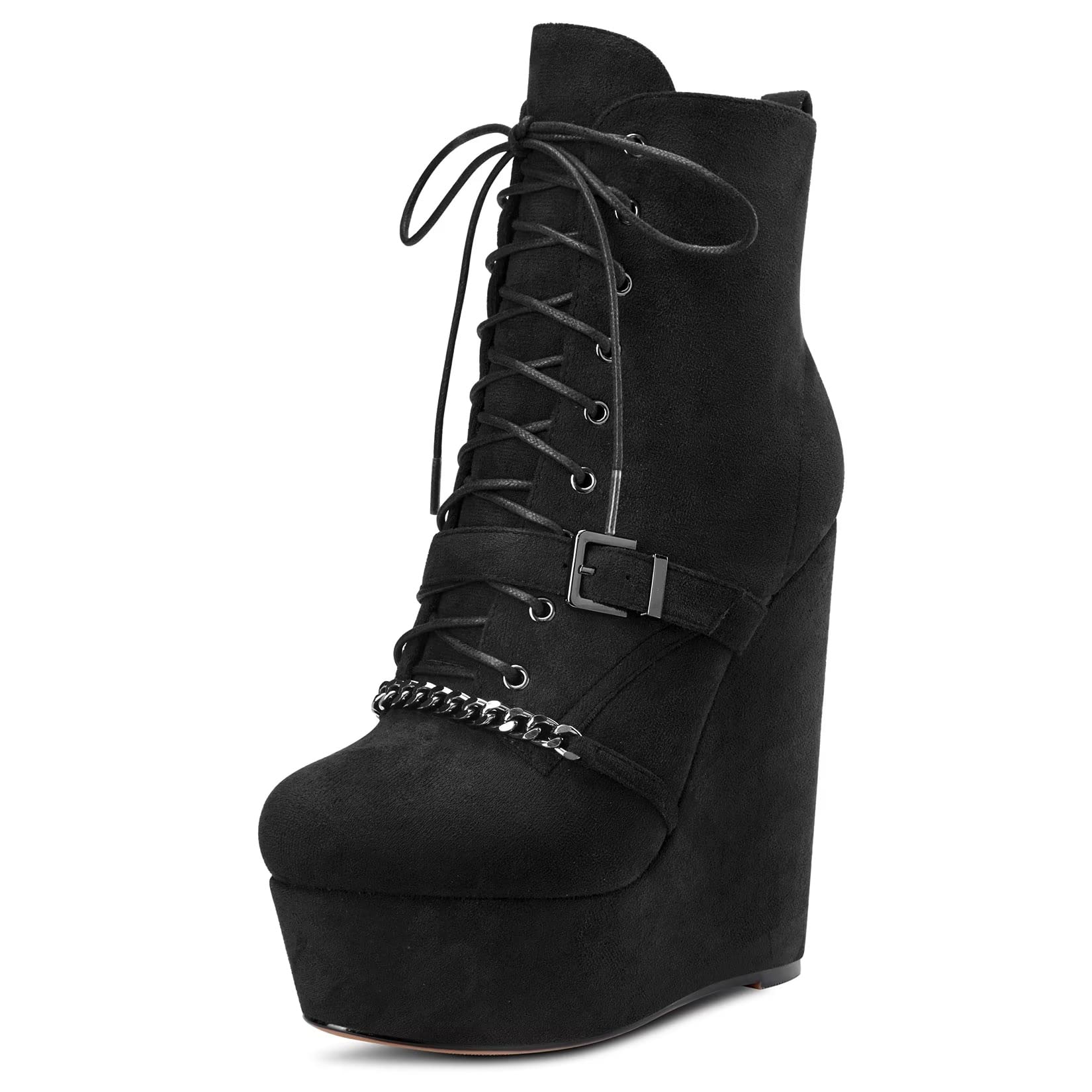 Saekcted Women High Wedge Platform Heel Round Toe Ankle Boots Short Bootie Zipper Cute 5 9 Inches Heels