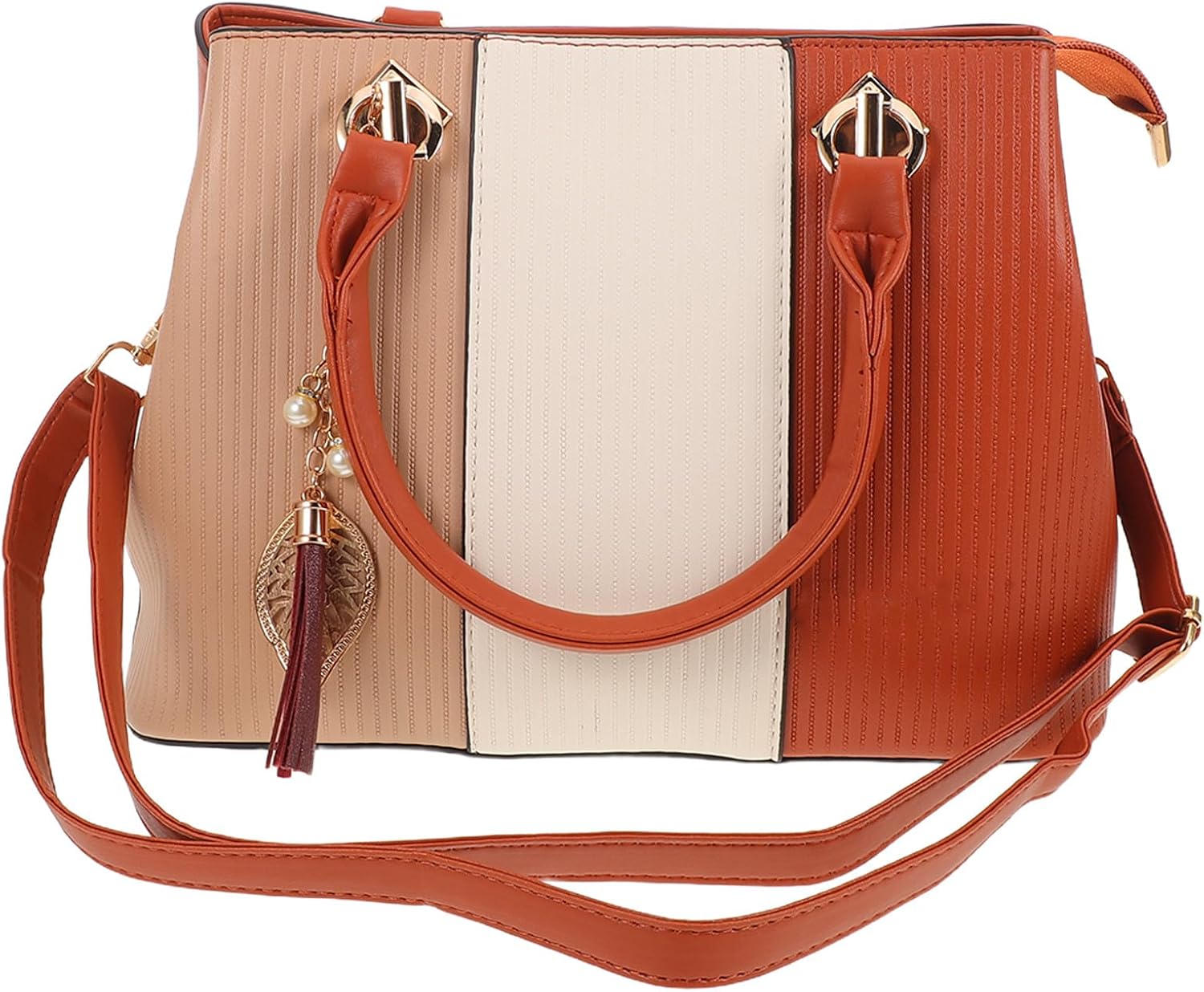 TEHAUX Women’s Colorblock Satchel Shoulder Bag Pu Leather Crossbody Handbag for Moms Medium Size Spacious Tote Purse for Commuting Office and Daily Use