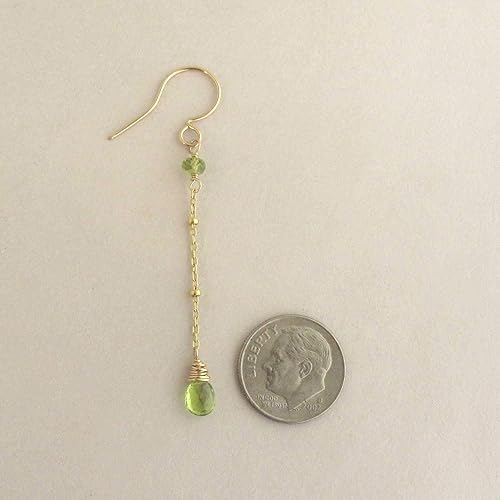 Miniatura 3 de Delicate Peridot Long Dangle Earrings Dainty Gemstone August Birthstone 14k Gold Filled