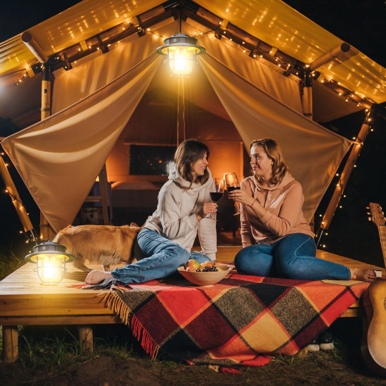 Lampada da campeggio a LED ricaricabile USB: lampada da campeggio portatile con gancio per tenda, escursionismo, pesca, all'aperto e cadute di emergenza, impermeabile IPX4, 4 modalità di