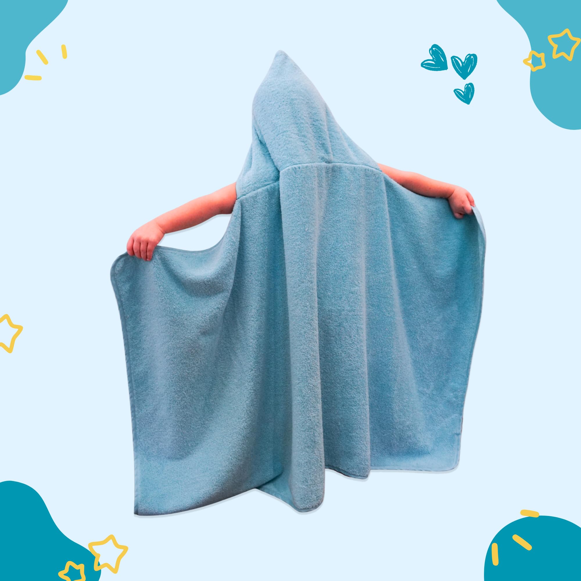 Baby Handtuch mit Kapuze, 70 x 125 cm, Plüsch und saugfähig, luxuriöses Badetuch 600 g/m², 100 % Baumwolle eisblau