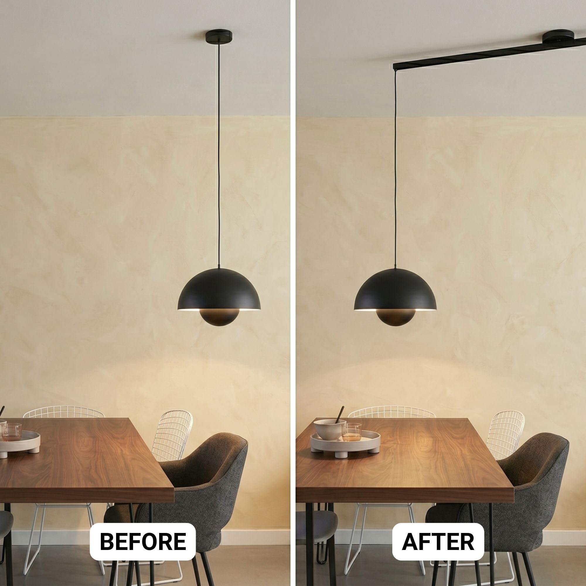 BARCELONA LED Sistema de Suspensión para Lámpara Colgante 90cm Negro Mate | Deslizamiento 80cm y Rotación 360° | Soporte Ajustable para Techo | Hasta 3kg | Descentrador para Lámparas Colgantes