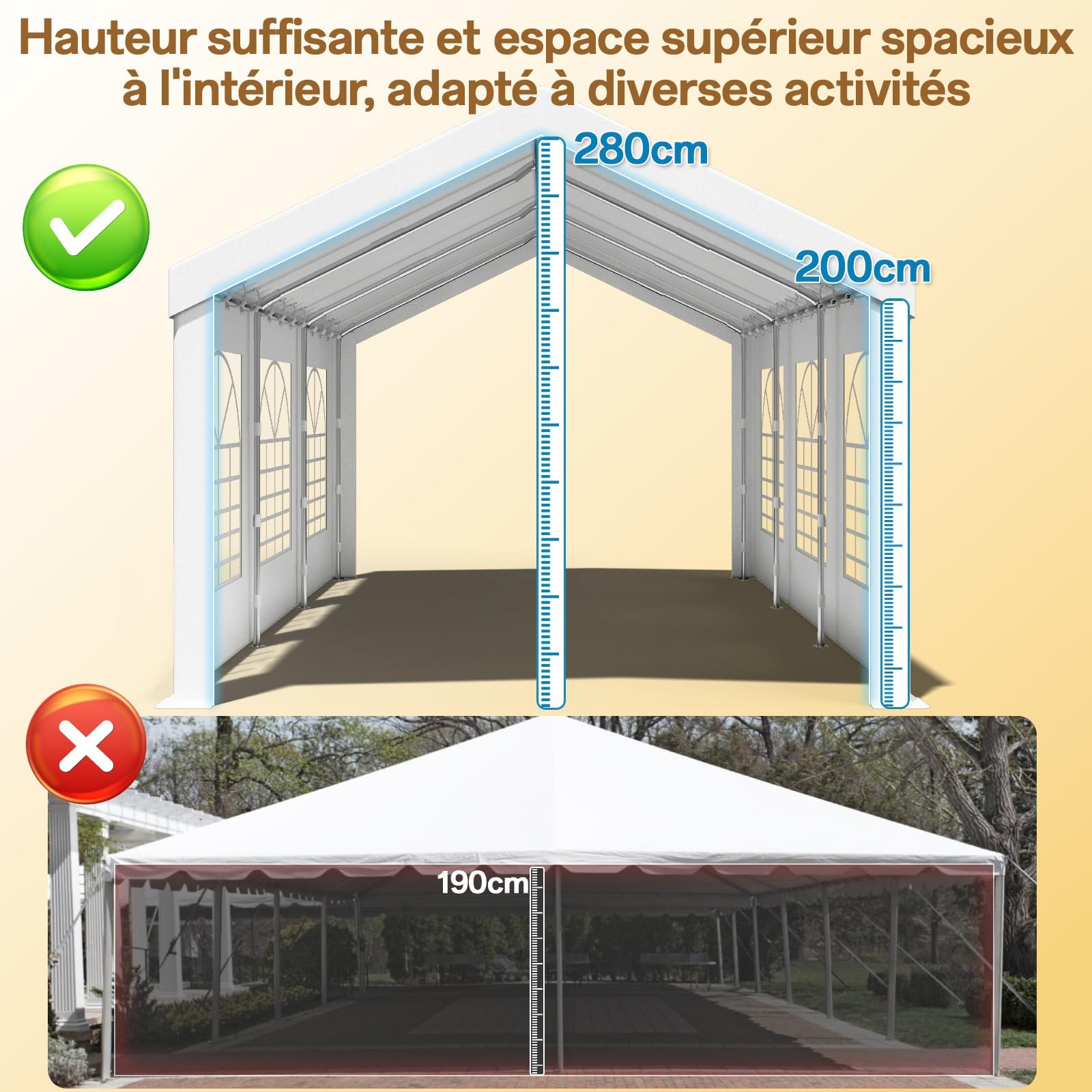 TRIUMPHKEY Tente de Reception 3x6,Barnum UV 50+,Tonnelle de Jardin Exterieur,Tonelle Tente pour Les Mariages, Les fêtes, Les rassemblements Blanc Construction en Acier galvanisé avec raccordement