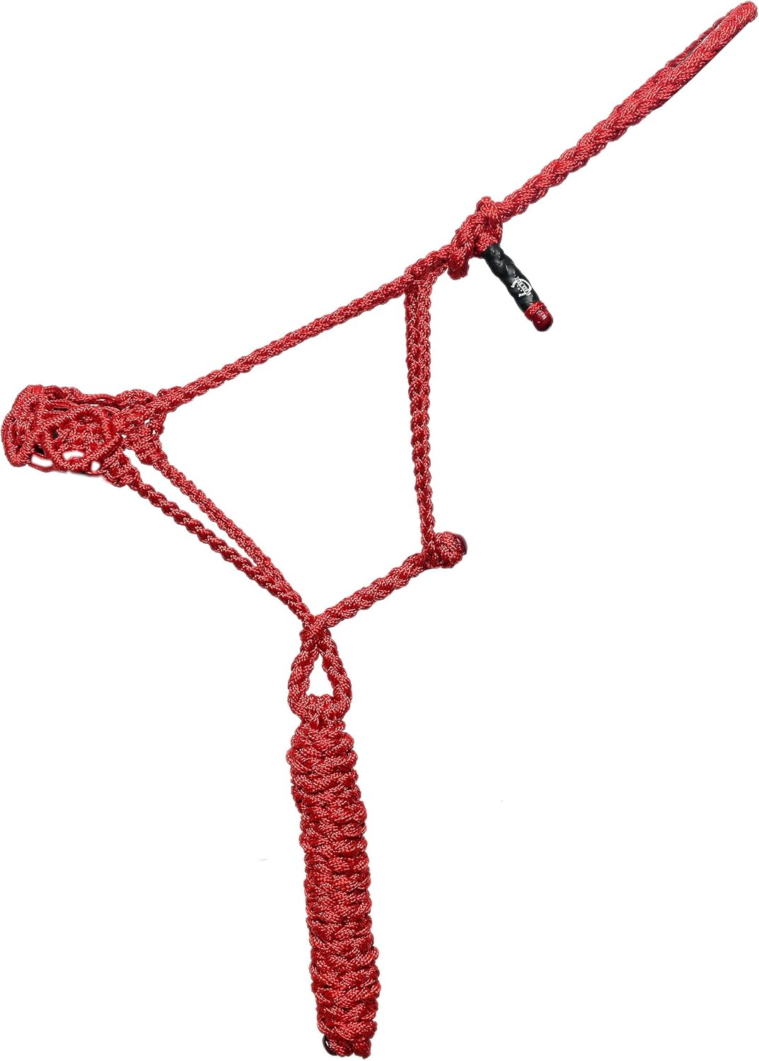 BLACK HOOF Mule Tape Halter W/Macrame Braid & 9' Detachable Lead Horse Size (RED)