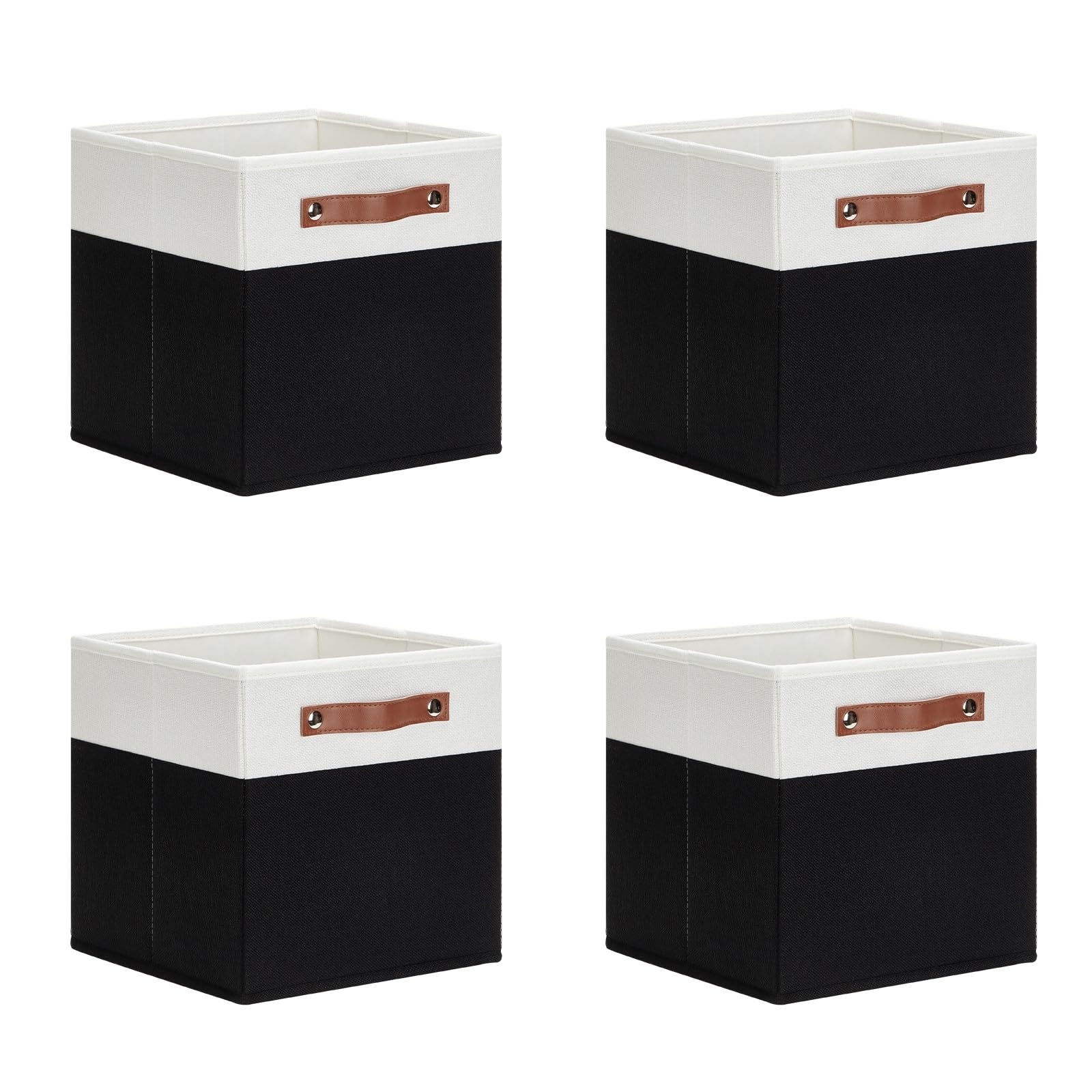DULLEMELO Storage Cubes 11 inch,Cube Storage Bins with Handles for Organizing,Fabric Storage Baskets for Shelves Nursery Closet Home Organization (White&amp;Black-4 Pack)