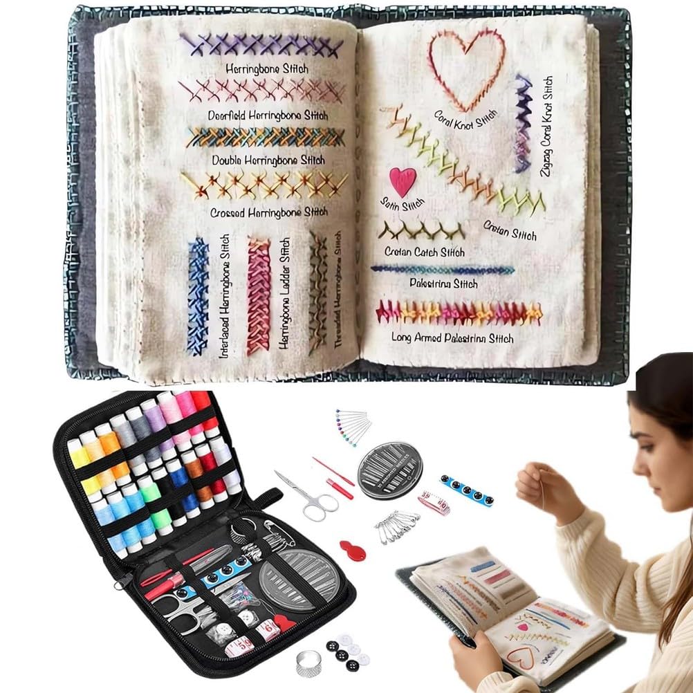 Kit De Bordado para Principiantes Adultos, Libro De Bordado para Principiantes, Cose Donde Quieras con Tutorial Instructivo Y 106 Patrones, Kit Practica Costura