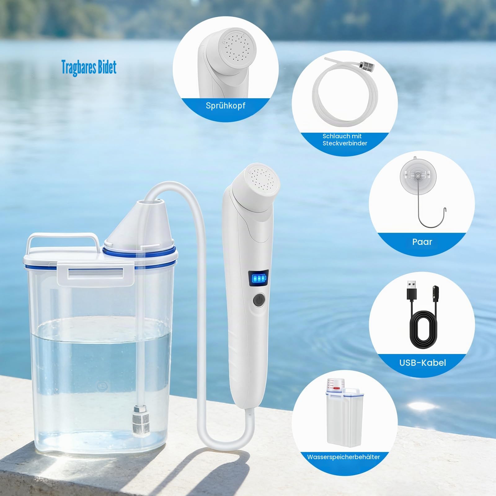 Bidet Portable 3L, Elektrische Po Dusche Elektrisch, Portable Bidet/Tragbares Bidet, Reise Bidet/Travel Bidet, Mobiles Bidet Intimdusche mit Wassertank für WC, Camping, Outdoor