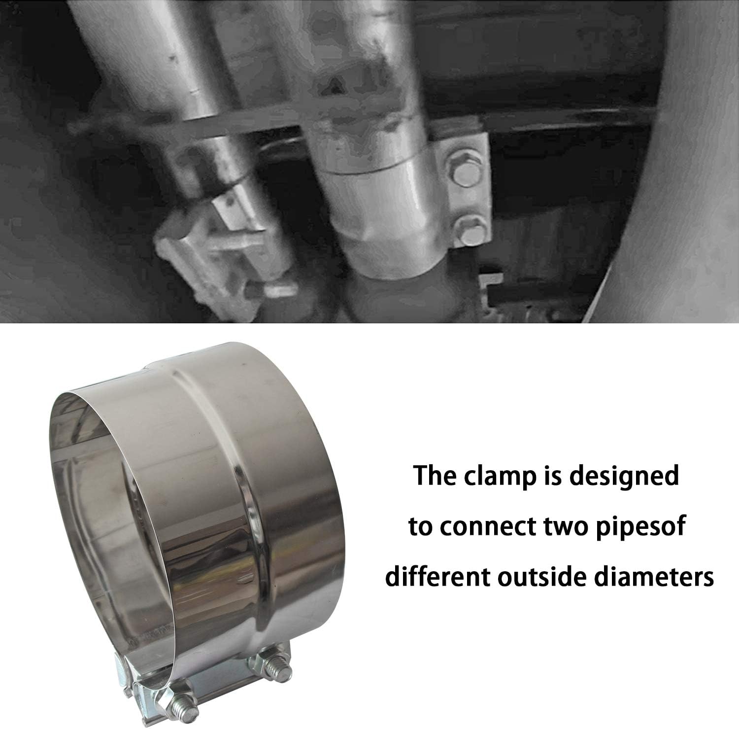 Exhaust Band Clamps 5" Lap Joint - Stainless Steel With 1 Block 2Pcs For 5" Od To 5" Id Exhaust Pipe, Muffler, Elbow And Exhaust Tubing Connection(2 Pack)