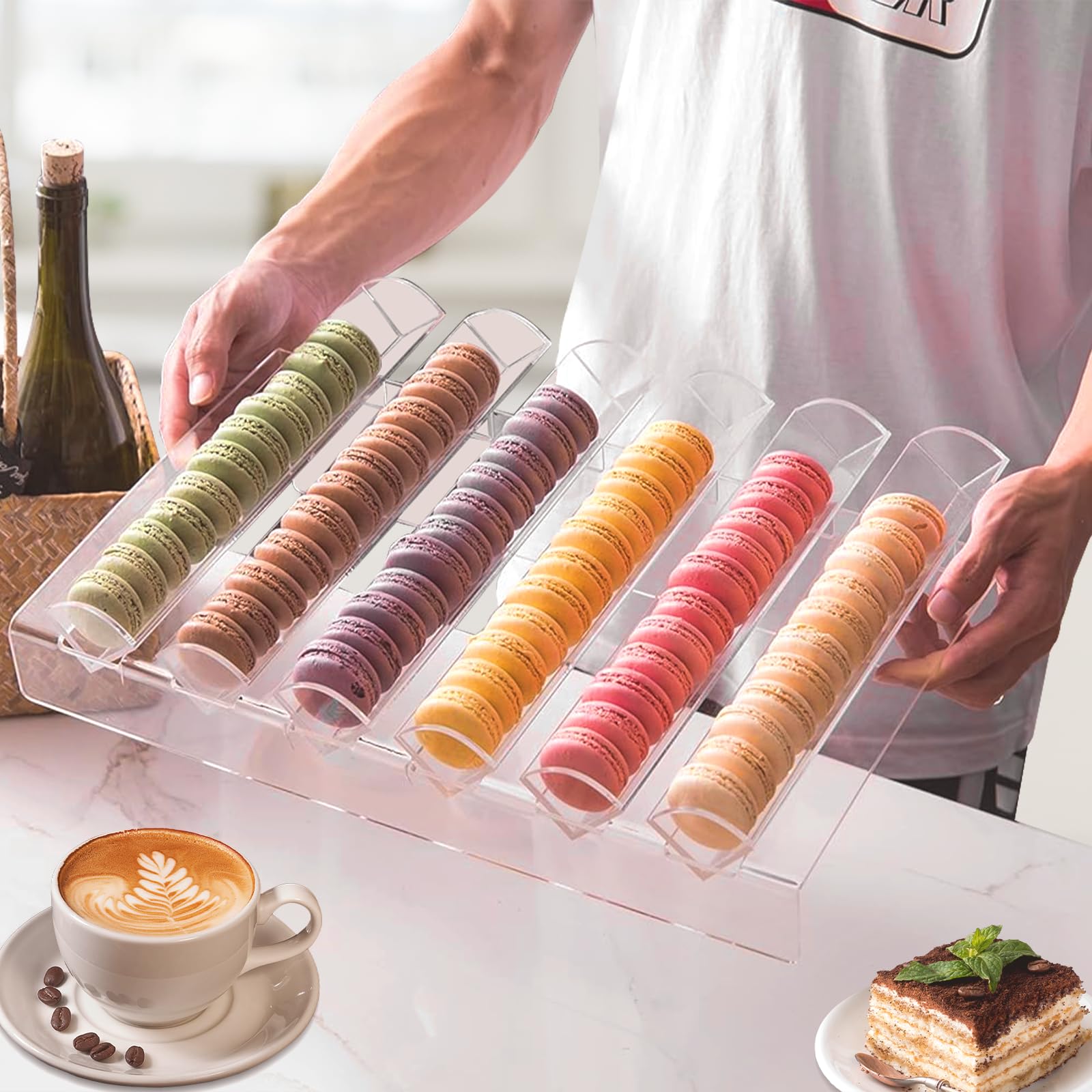 BAOSHISHAN Présentoir à macarons Plateau à macarons en acrylique avec 6 fentes Plateau à biscuits transparent pour fête, mariage, boulangerie, pâtisserie, boutique de desserts