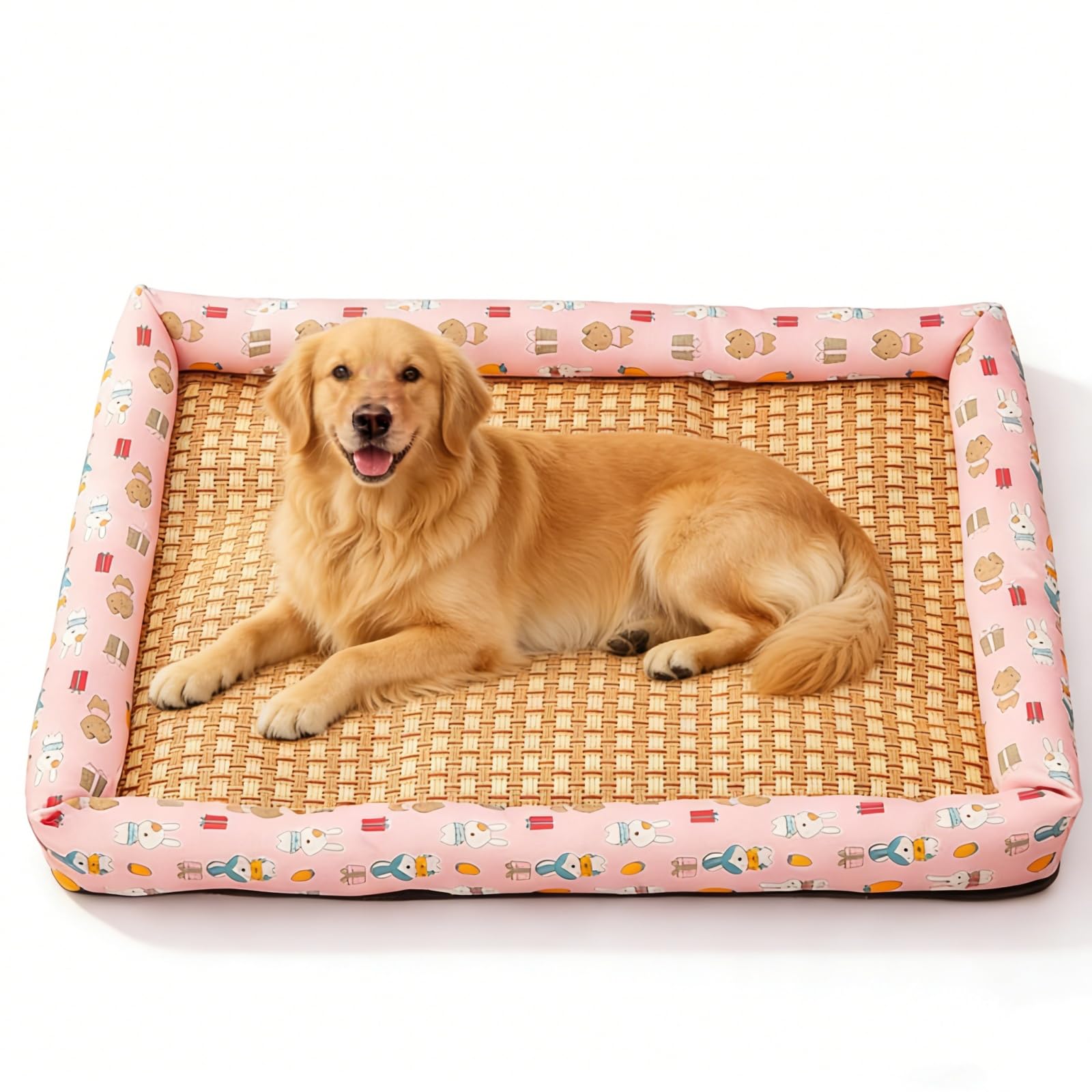 YONGLSP Breathable Rattan Cooling Pet Bed, Summer Linen Rattan Mat Nest, Woven Breathable Square Washable Bed with Edge for Dogs Cats (A,30 * 40CM)