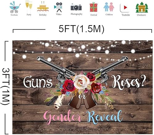 Miniatura 5 de Lofaris Telón de fondo rústico de madera para fotografía con diseño de armas o rosas para niños o niñas, baby shower, fiesta de recién nacido,