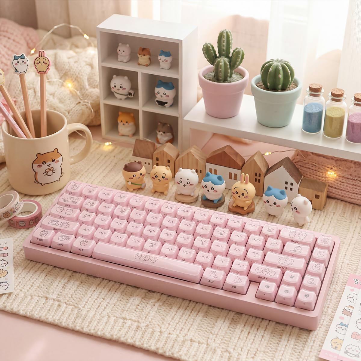 Crystal Jelly Pink Keycaps,119 Keys Cute Chiikawa Keycap, Side