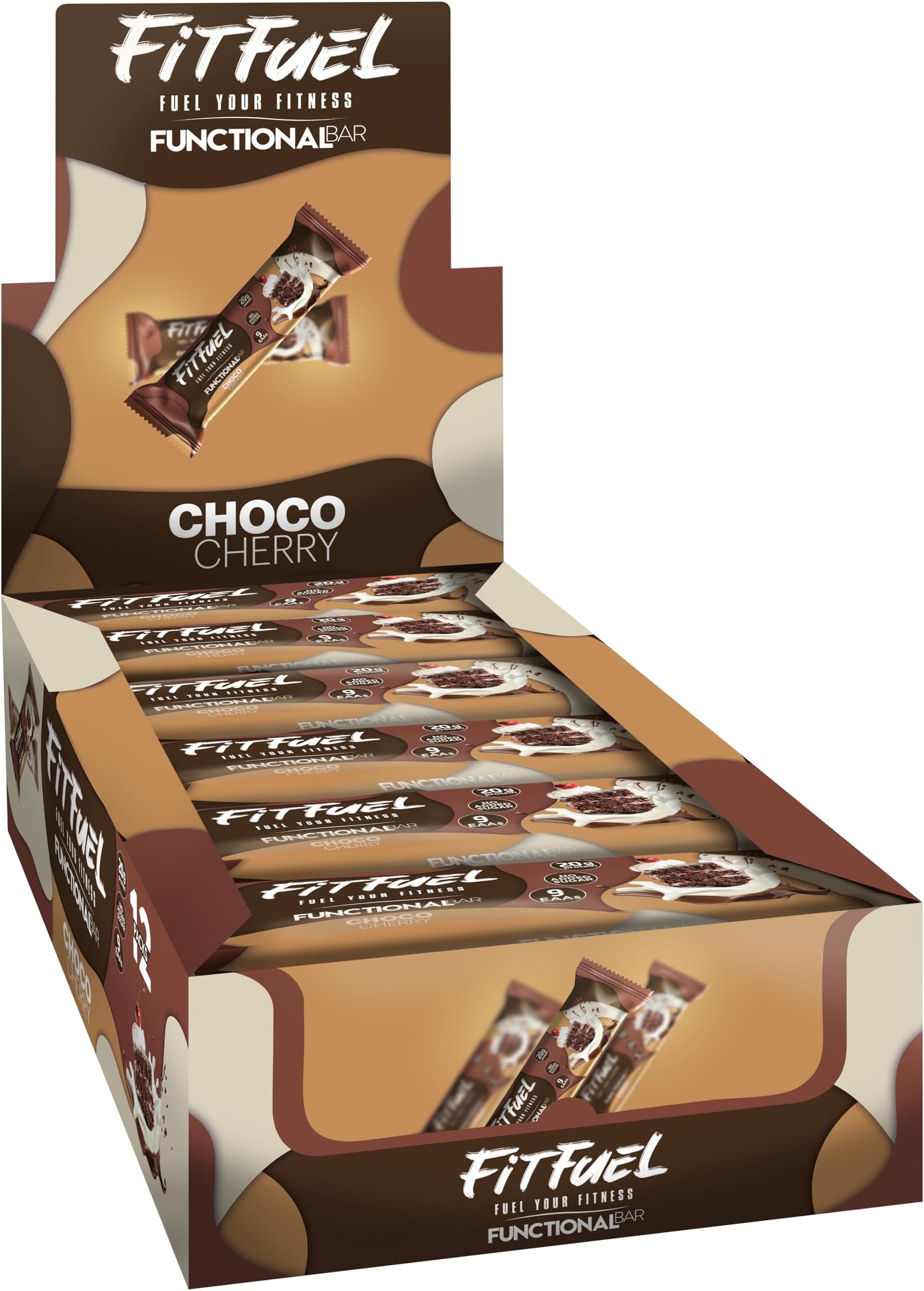 FitFuelFresh Functional Protein Bar, 20g Protein, 9 Essential Amino Acids, No Added Sugar, MADE IN UAE (12x60g - Choco Cherry)
