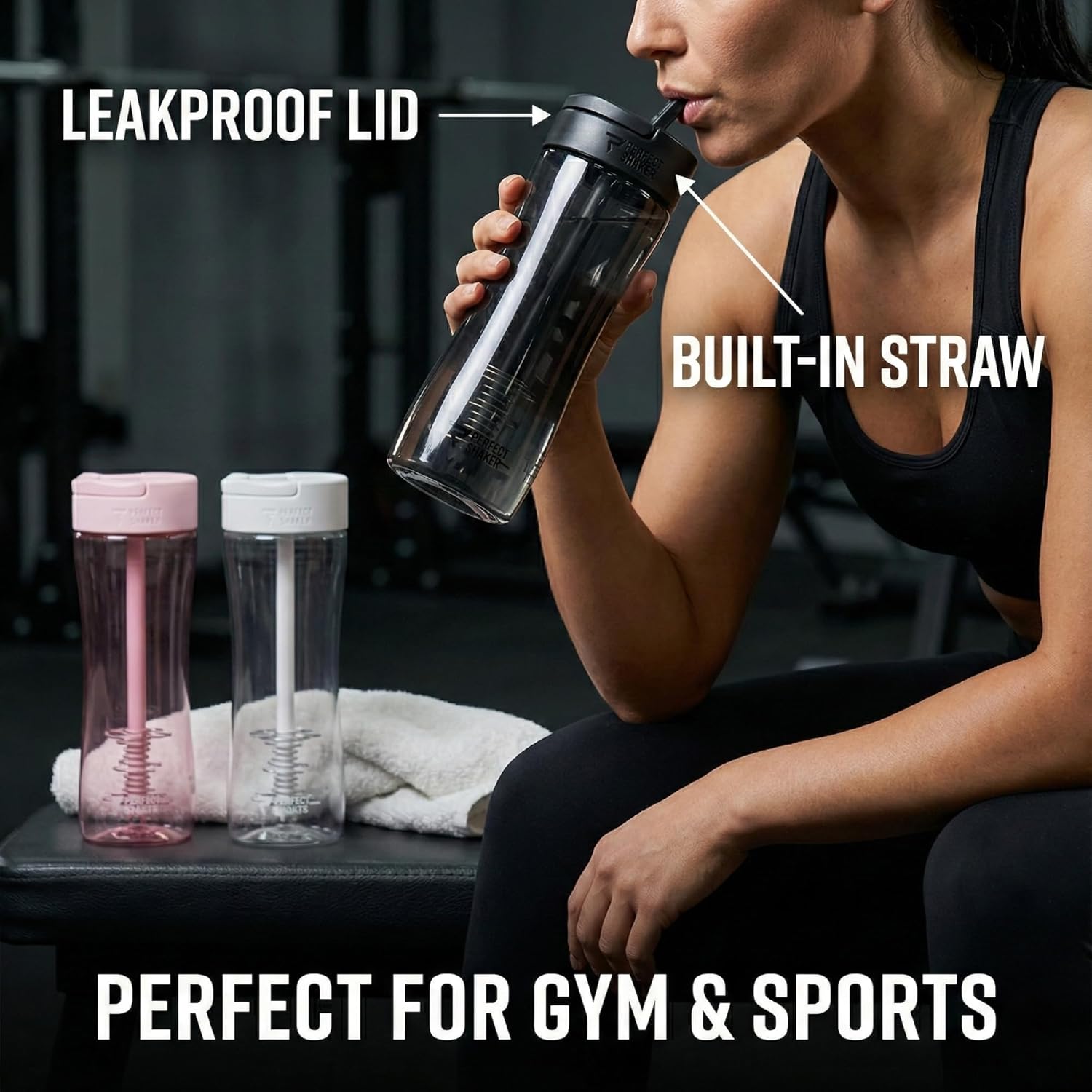 PerfectShaker Luma Series Tritan Shaker Bottle with Built-In Straw & Measurement Scale – 28oz Leakproof, BPA-Free, Dishwasher Safe Protein Shaker, Smoothie & Pre-Workout Mixer Shaker (PACK OF 3)