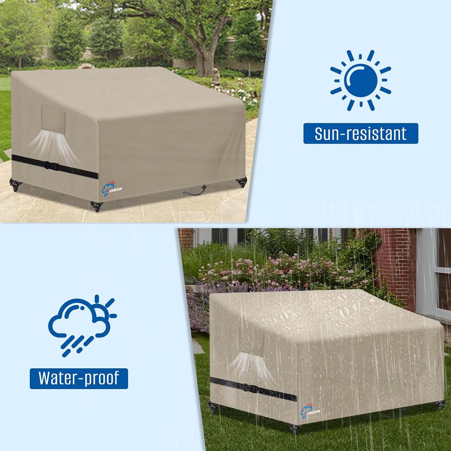 SIRUITON 3-Seat 104" W x 40" D x 35" H Garden Patio Sofa/Loveseat/Bench Cover, Heavy Duty 420D Oxford Waterproof Outdoor Sofa Cover, Lawn Patio Furniture Covers