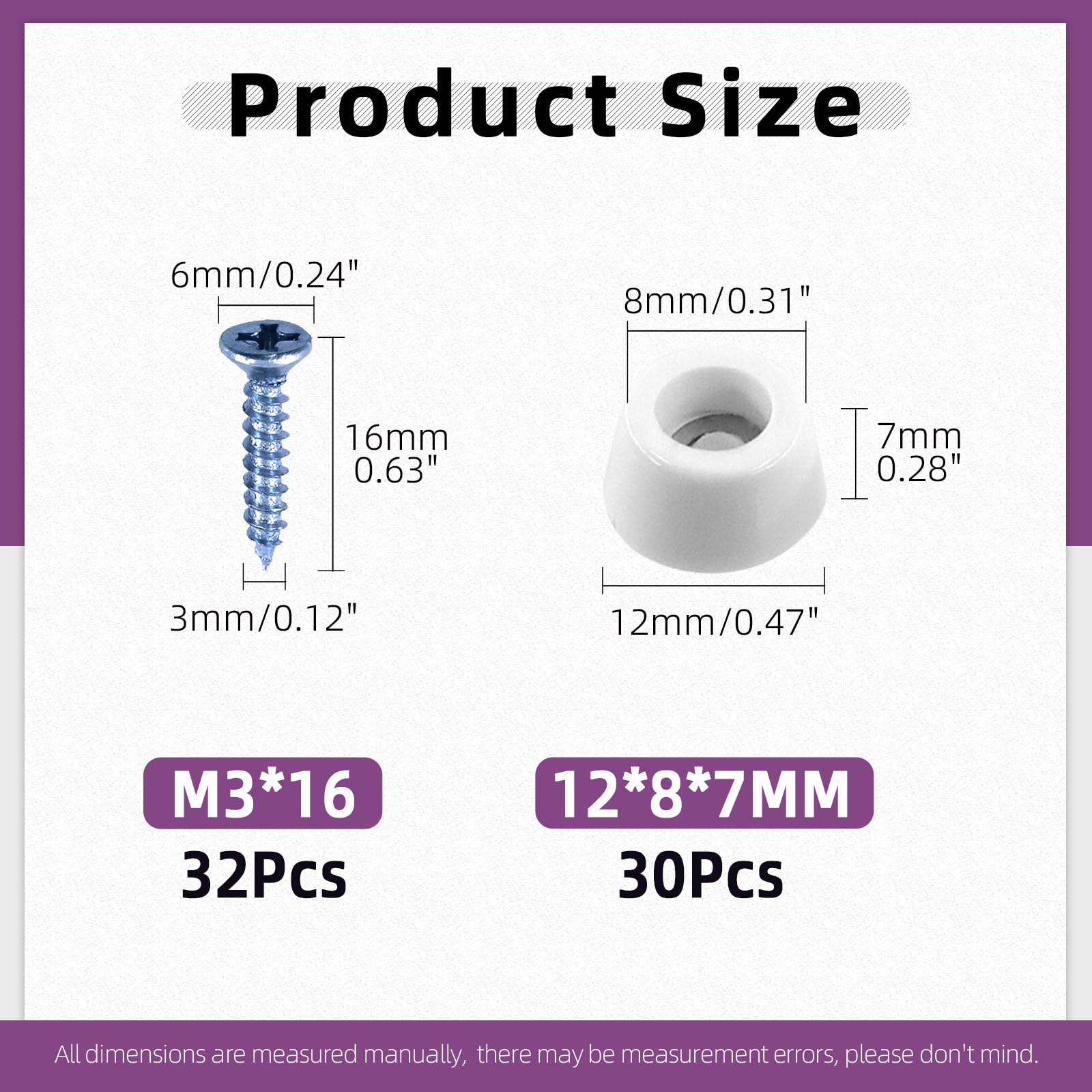 Swpeet 30Pcs 12mm×8mm×7mm Furniture Pads White Round Rubber Feet Pads with 32Pcs M3×16mm Mounting Screws - Image 2