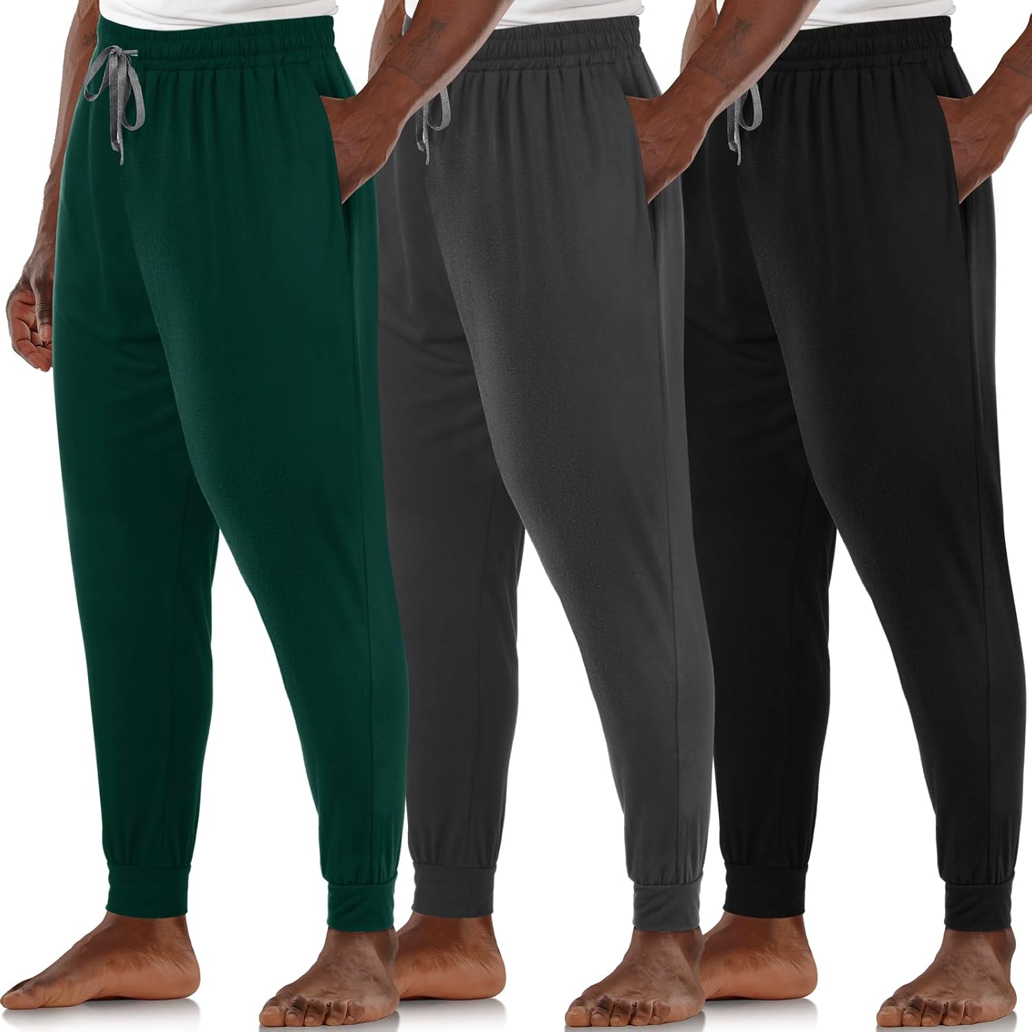 3 Pack Mens Cotton Sleepwear Pajamas Pants with Pockets, Soft Drawstring Lounge Bottoms Pjs for Men