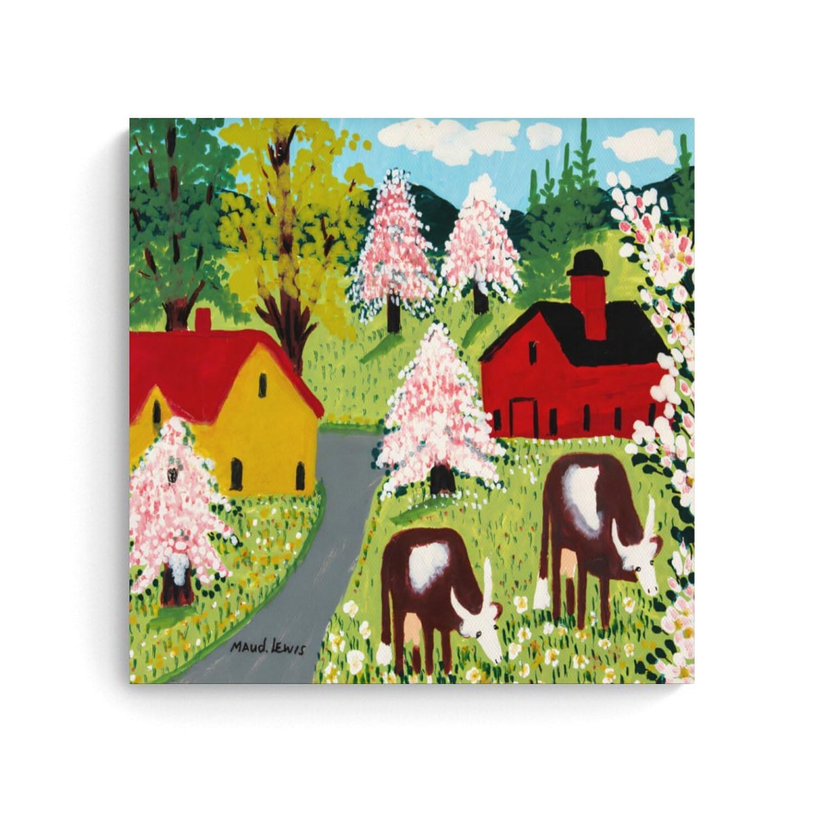 NgAnoh Two Cows in The Field by Maud Lewis Canvas Printed Poster Home Decor Wall Art Hanging Picture Print Bedroom Decorative Paintings Room Aesthetic 12x12inch(30x30cm)
